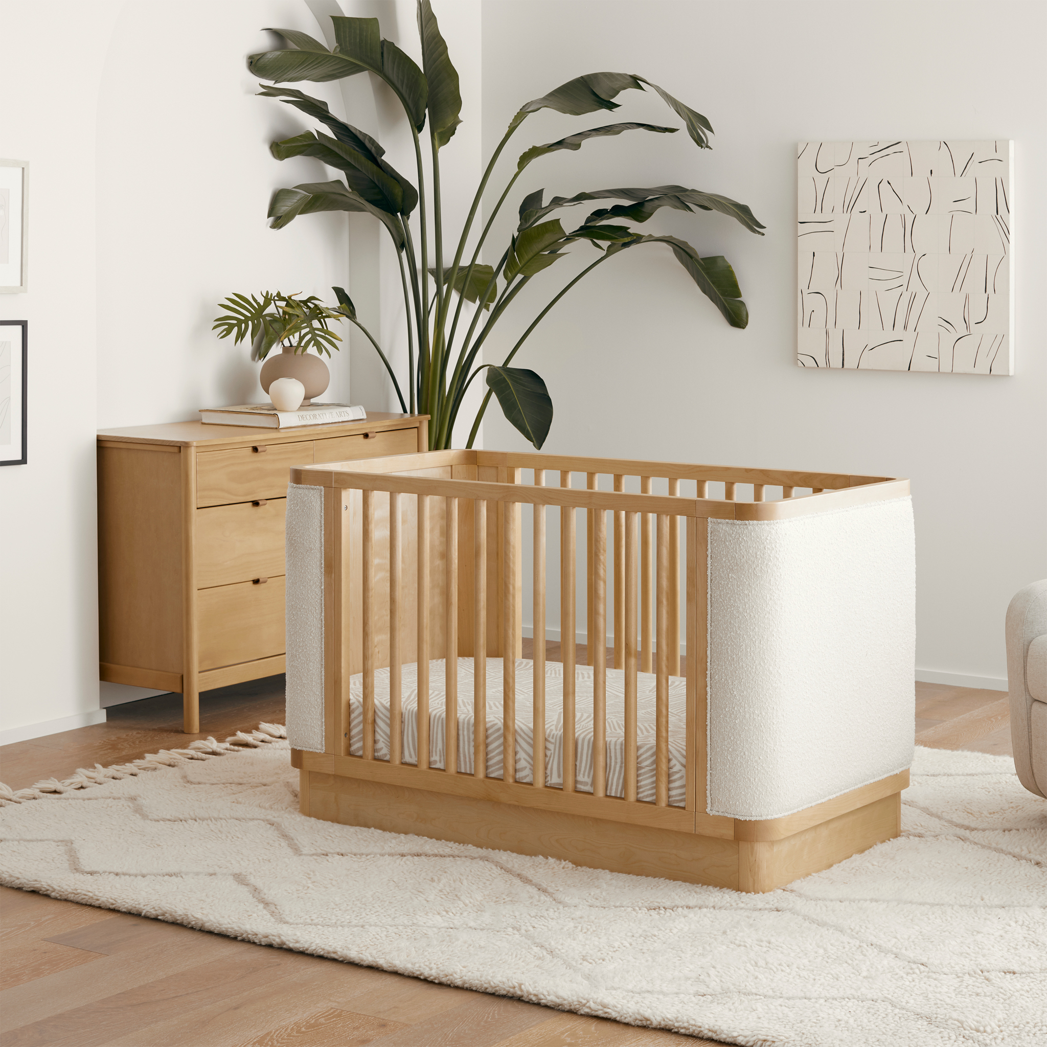 Bondi Boucle 4-in-1 Convertible Crib w/ Toddler Bed Kit In Honey With Ivory Boucle - Tots to Teens Furniture