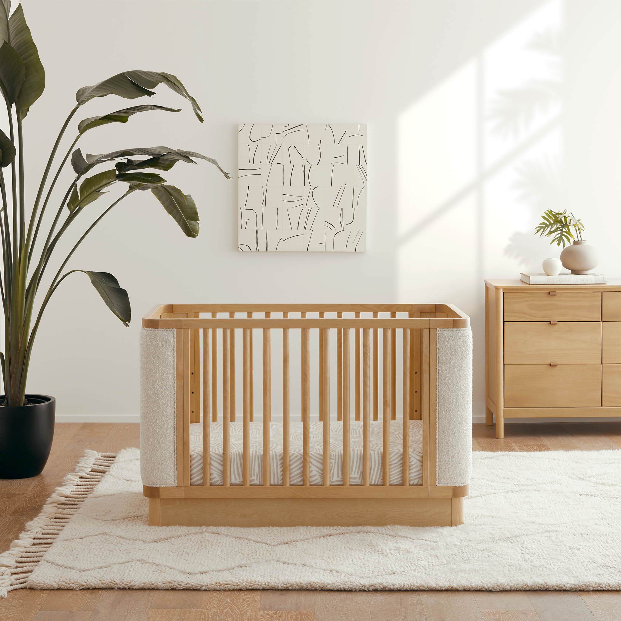 Bondi Boucle 4-in-1 Convertible Crib w/ Toddler Bed Kit In Honey With Ivory Boucle - Tots to Teens Furniture