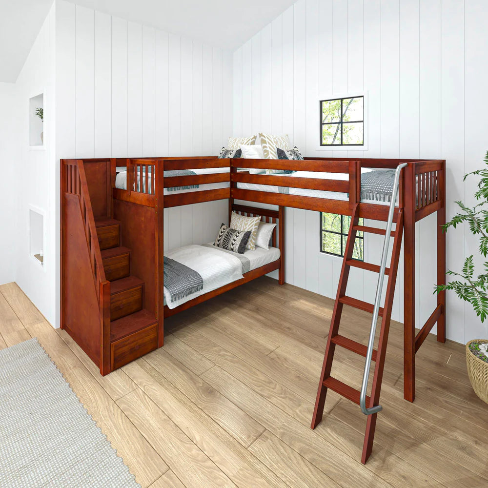 High Corner Triple Loft Bunk Bed with Stairs - Tots to Teens Furniture