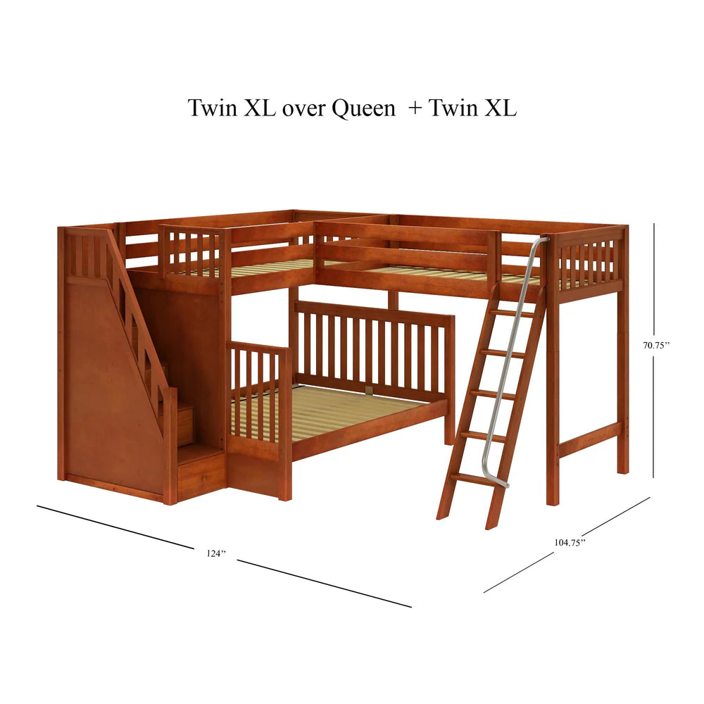 High Corner Triple Loft Bunk Bed with Stairs - Tots to Teens Furniture