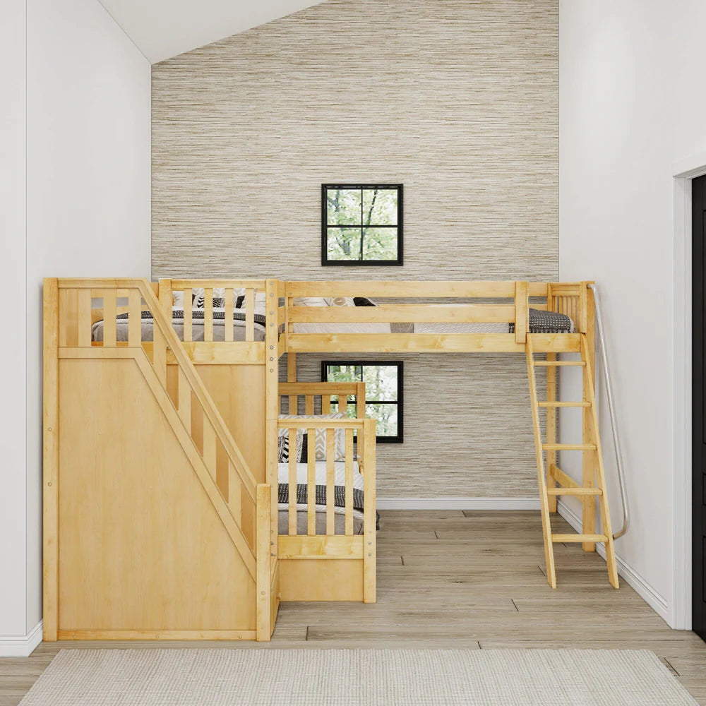 High Corner Triple Loft Bunk Bed with Stairs - Tots to Teens Furniture