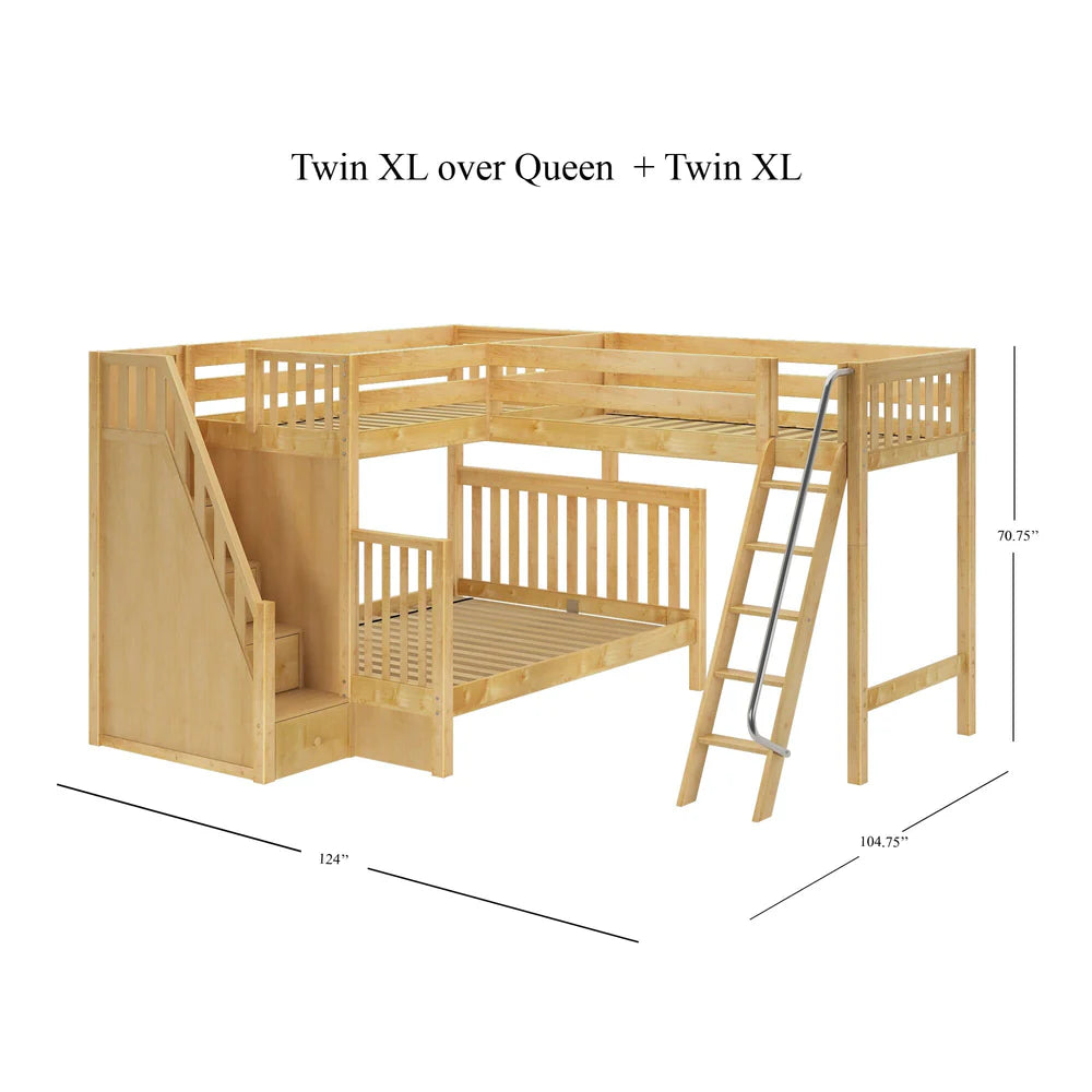High Corner Triple Loft Bunk Bed with Stairs - Tots to Teens Furniture