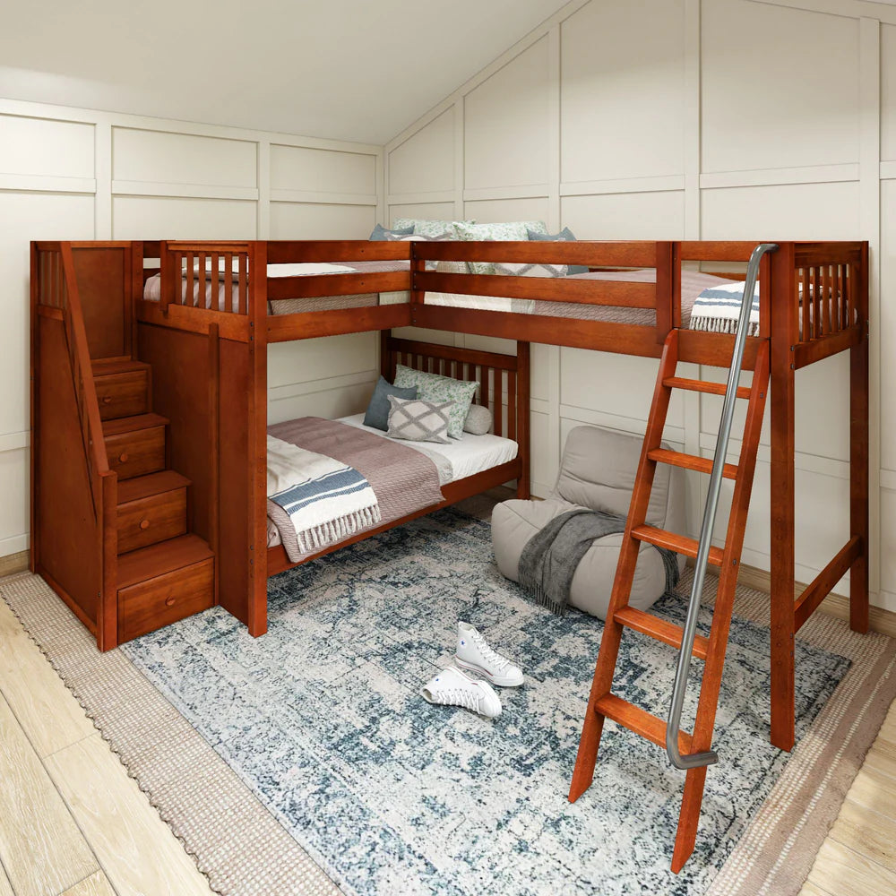 High Corner Triple Loft Bunk Bed with Stairs - Tots to Teens Furniture
