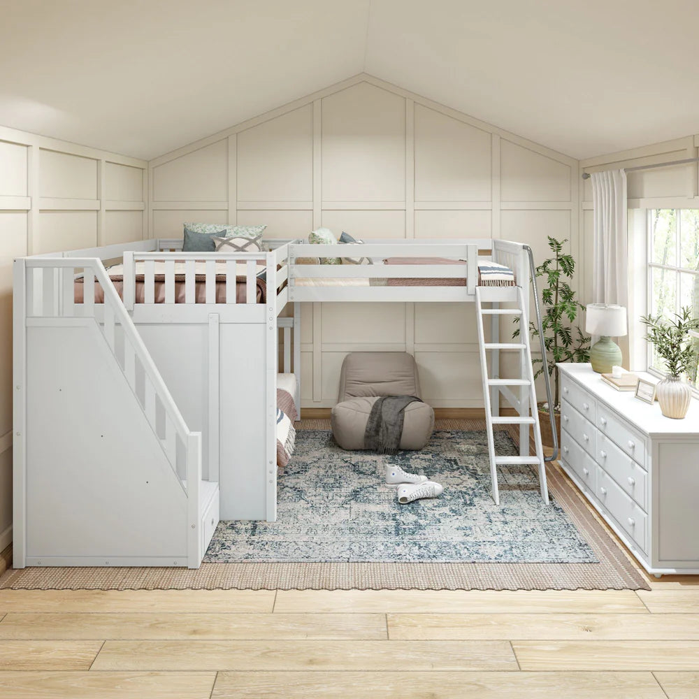 High Corner Triple Loft Bunk Bed with Stairs - Tots to Teens Furniture