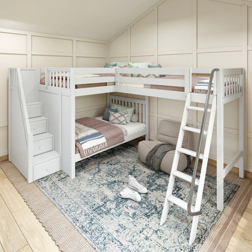 High Corner Triple Loft Bunk Bed with Stairs - Tots to Teens Furniture