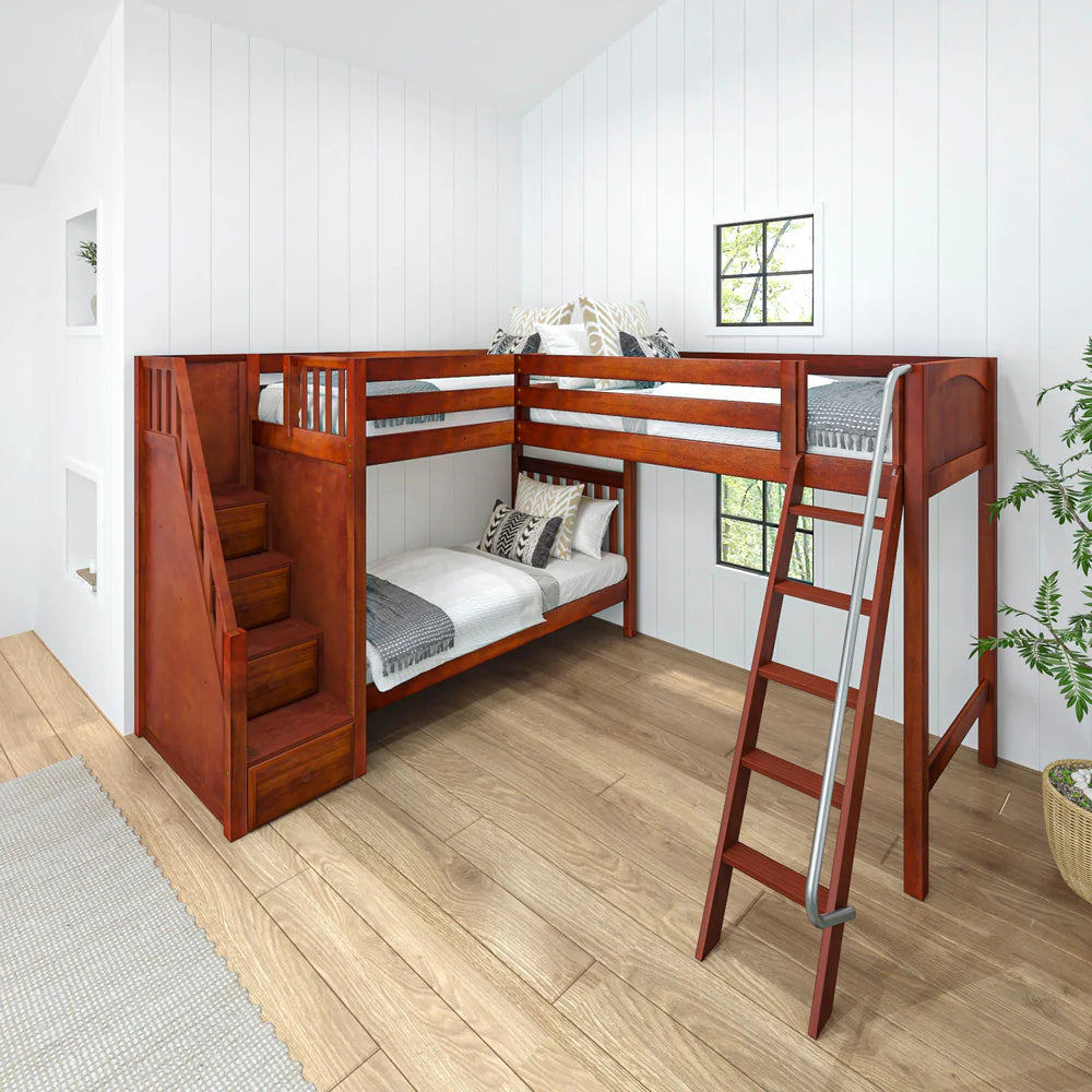 High Corner Triple Loft Bunk Bed with Stairs - Tots to Teens Furniture