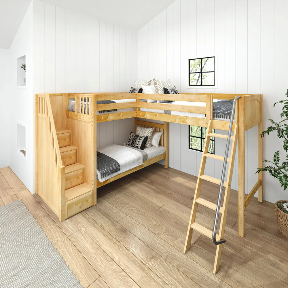 High Corner Triple Loft Bunk Bed with Stairs - Tots to Teens Furniture
