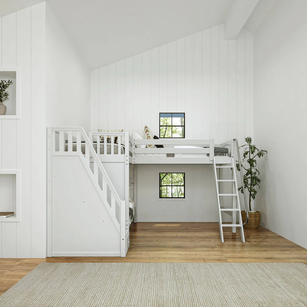 High Corner Triple Loft Bunk Bed with Stairs - Tots to Teens Furniture