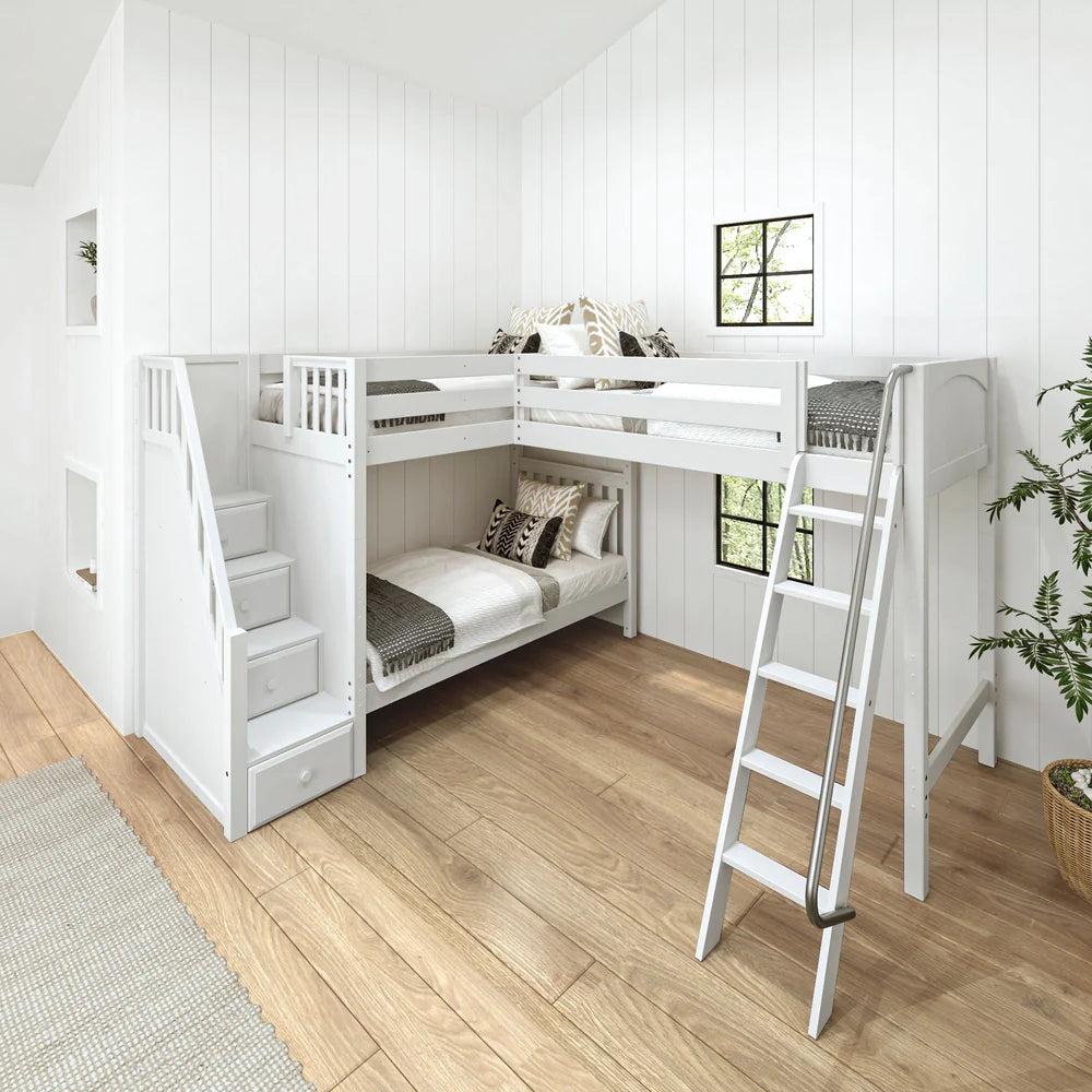 High Corner Triple Loft Bunk Bed with Stairs - Tots to Teens Furniture