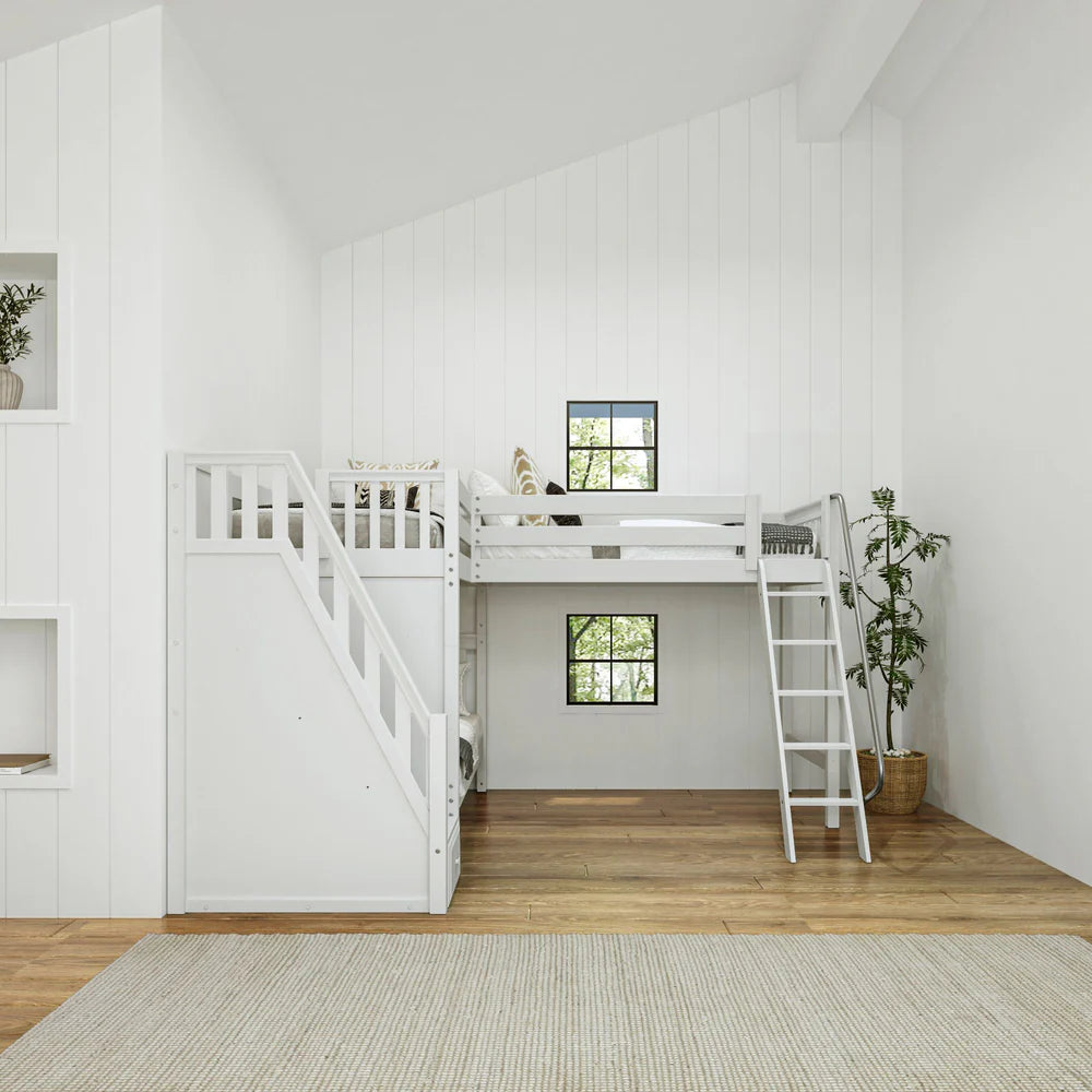 High Corner Triple Loft Bunk Bed with Stairs - Tots to Teens Furniture