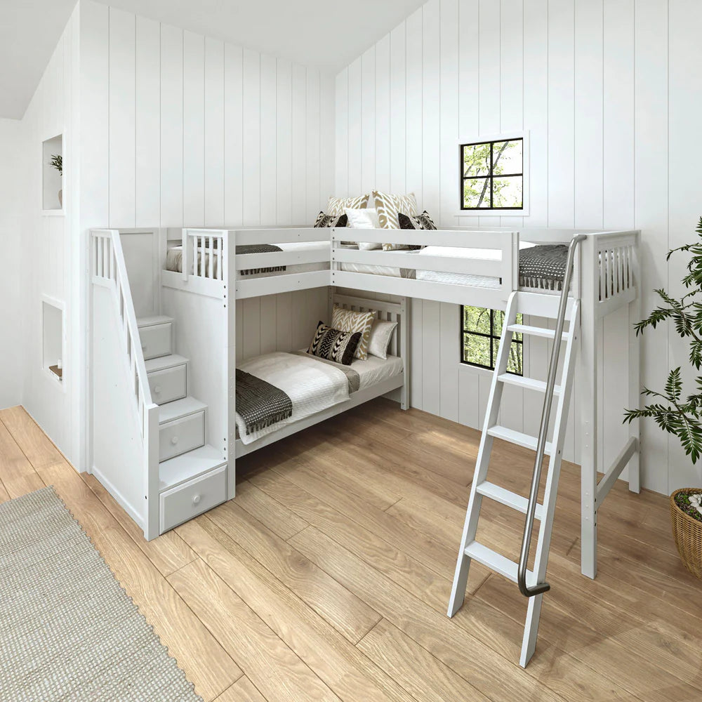 High Corner Triple Loft Bunk Bed with Stairs - Tots to Teens Furniture