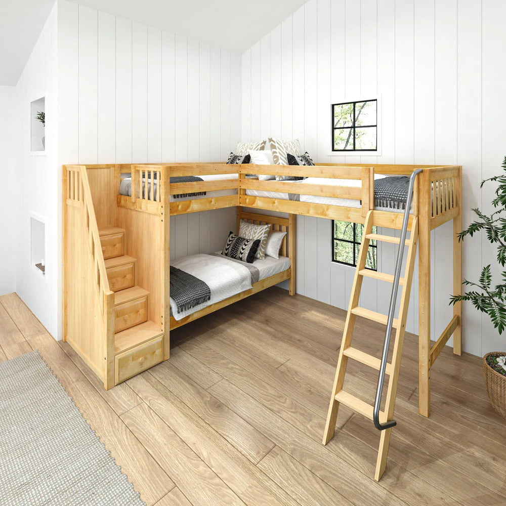 High Corner Triple Loft Bunk Bed with Stairs - Tots to Teens Furniture