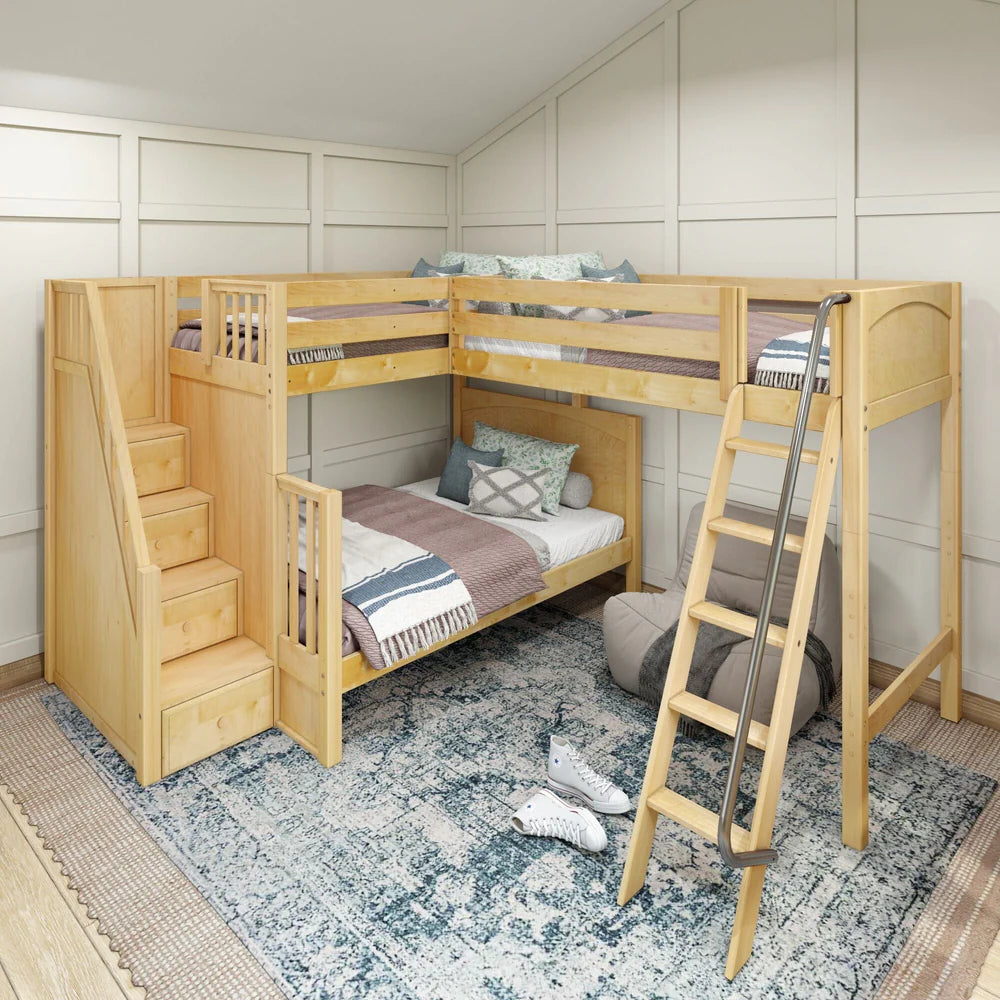 High Corner Triple Loft Bunk Bed with Stairs - Tots to Teens Furniture