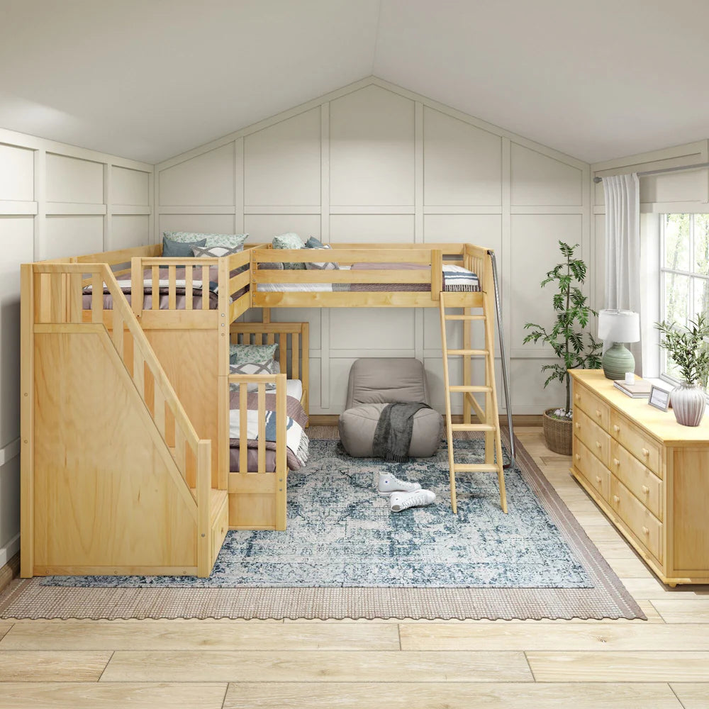 High Corner Triple Loft Bunk Bed with Stairs - Tots to Teens Furniture