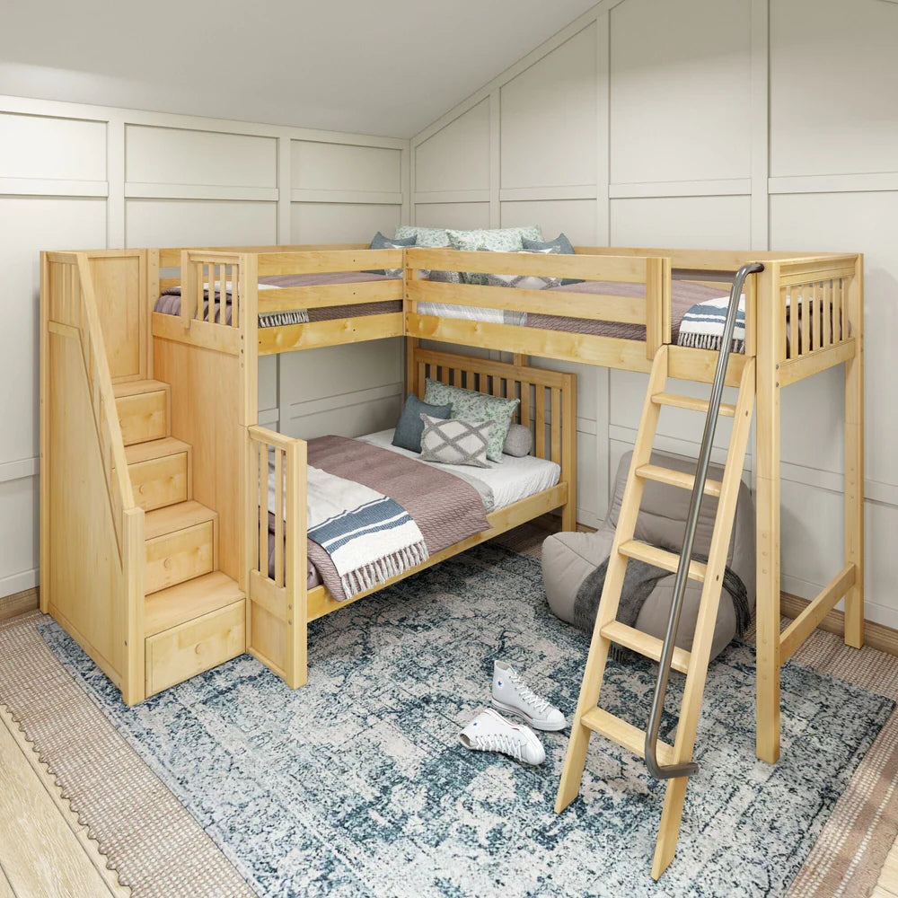 High Corner Triple Loft Bunk Bed with Stairs - Tots to Teens Furniture