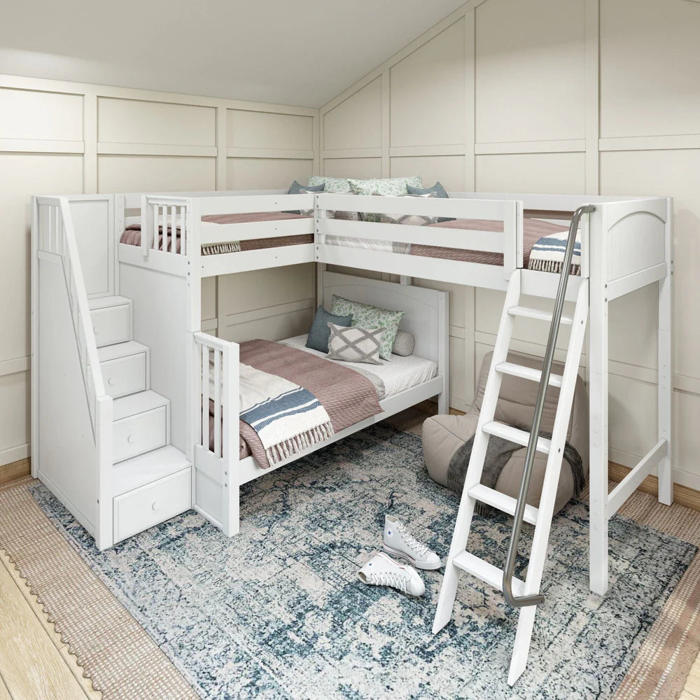 High Corner Triple Loft Bunk Bed with Stairs - Tots to Teens Furniture