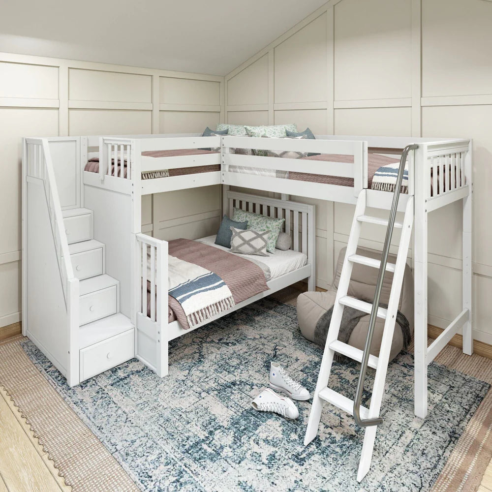 High Corner Triple Loft Bunk Bed with Stairs - Tots to Teens Furniture