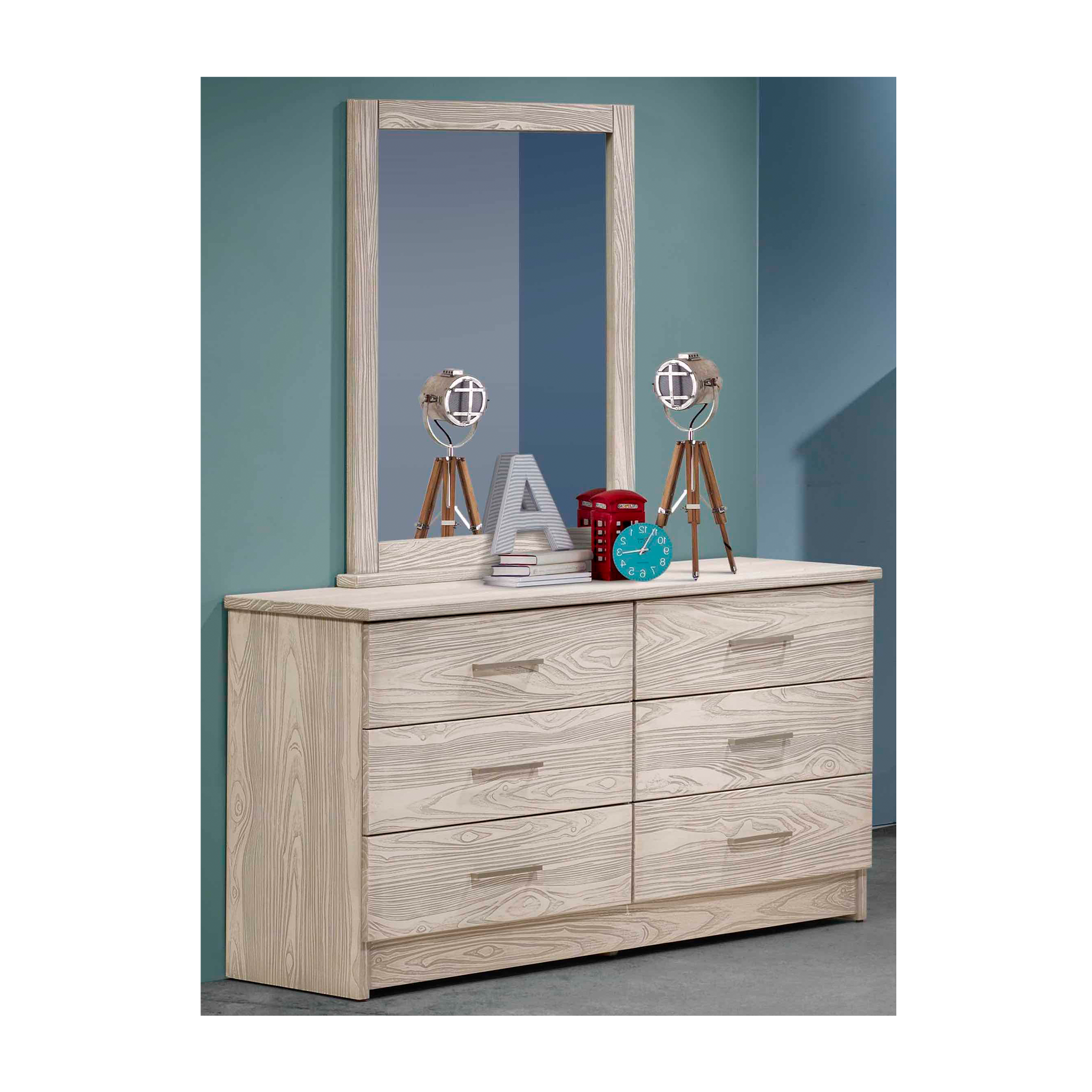 Wood Grain Embossed 6 Drawer Double Dresser - Tots to Teens Furniture