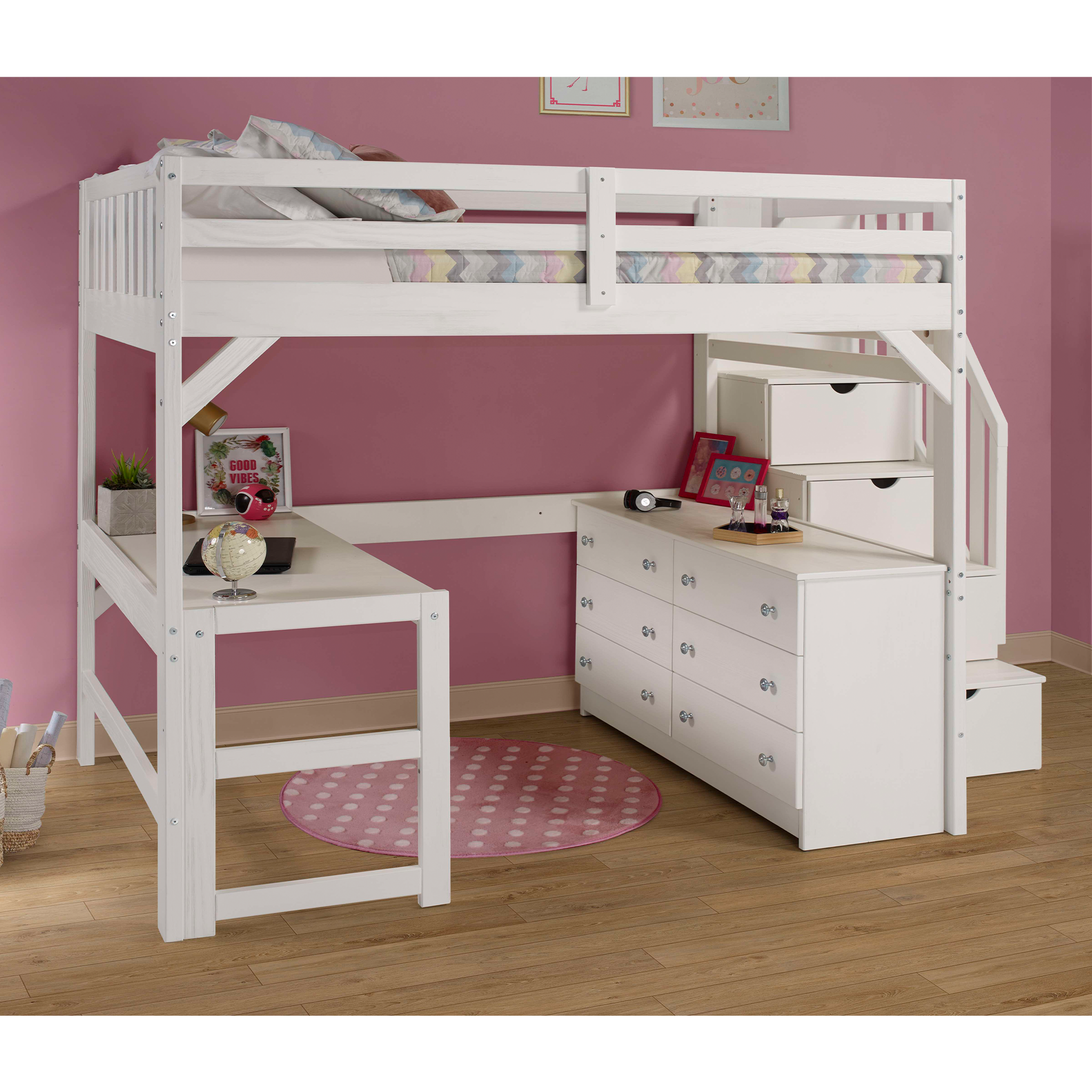 Wire Brushed Study Loft with Staircase - Tots to Teens Furniture