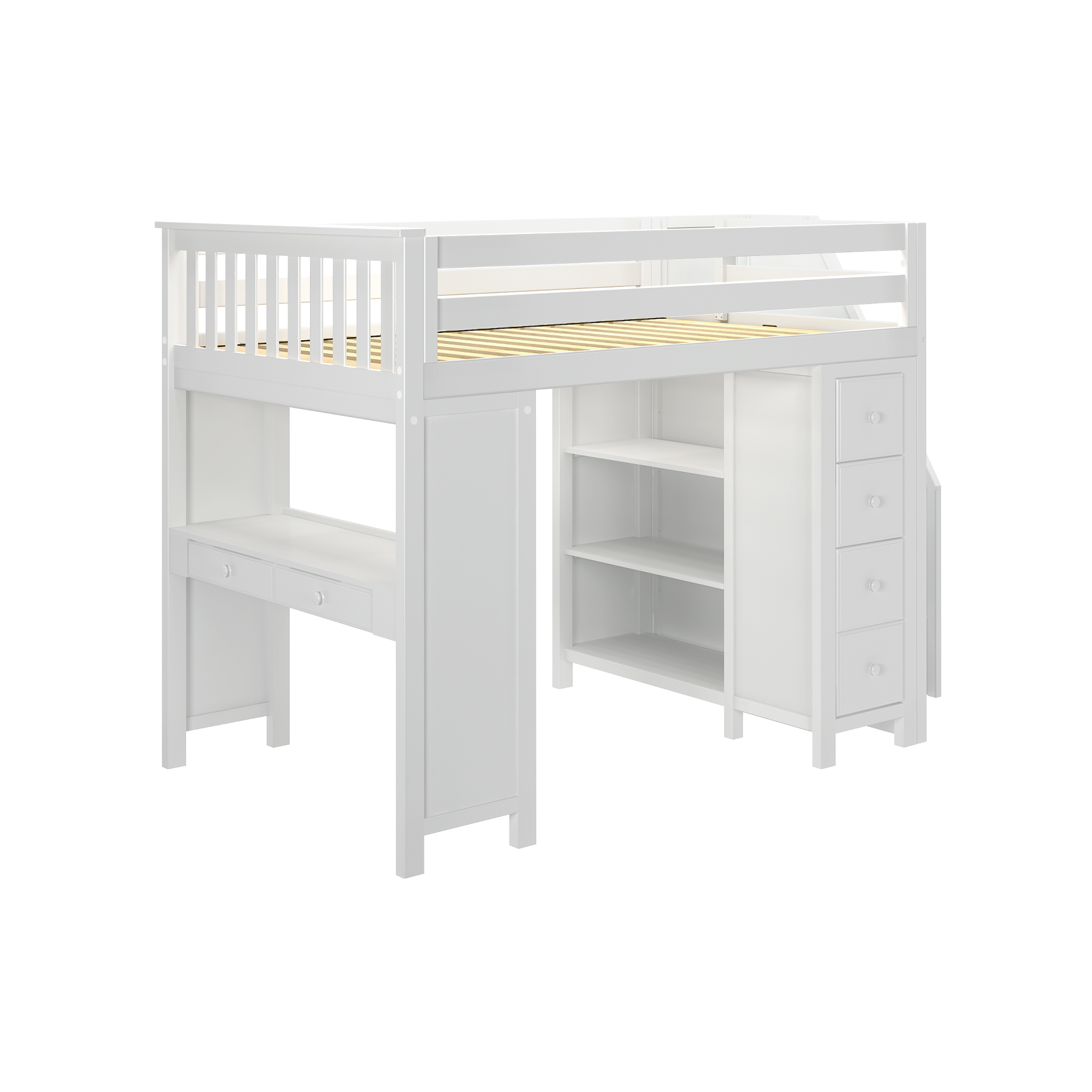 Buxton 3 - Full High Loft w/ Staircase, Dresser-Bookcase & Double-Drawer Desk - Tots to Teens Furniture