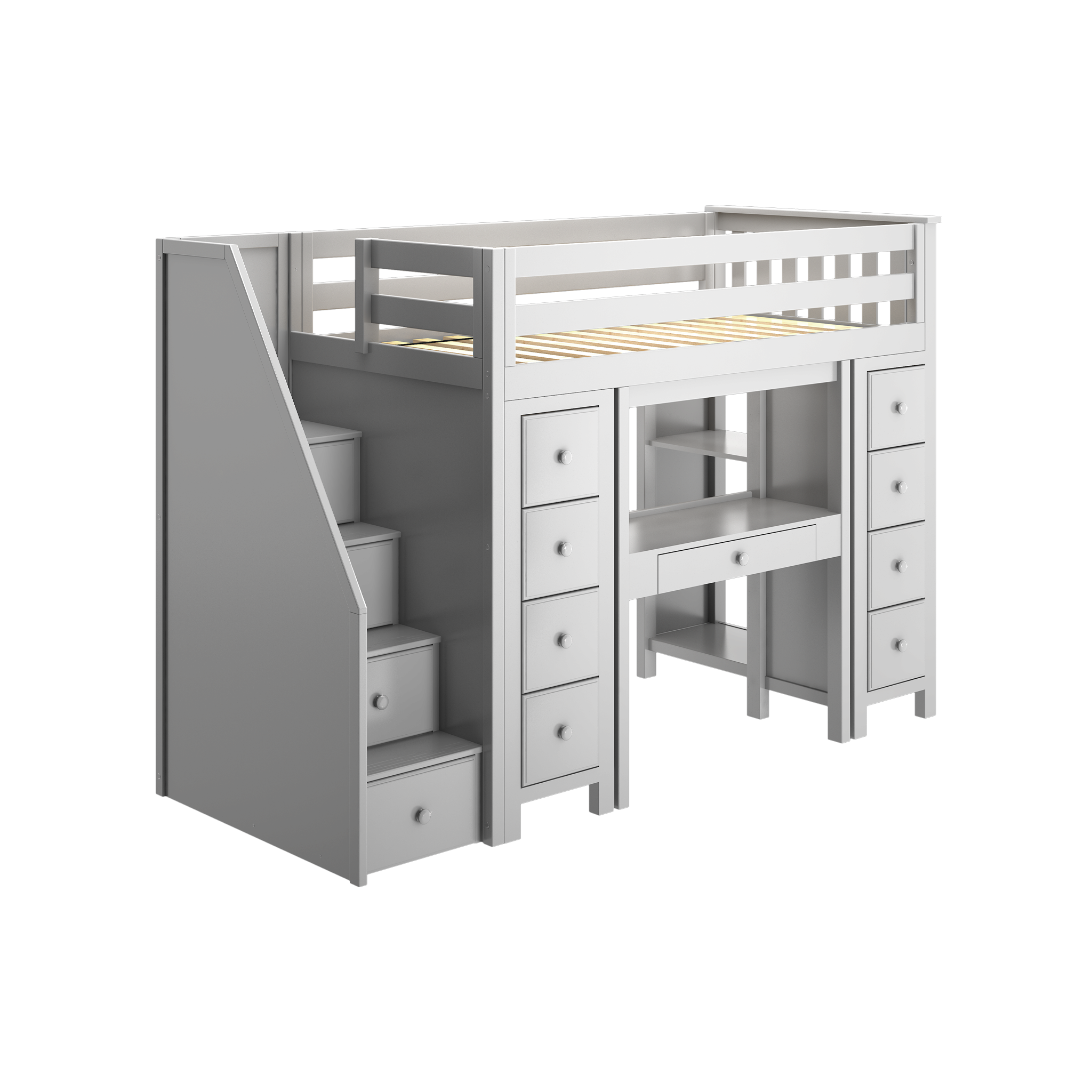 Chester 1 - Twin High Loft w/ Staircase, 2x Dresser-Bookcase & Desk - Tots to Teens Furniture