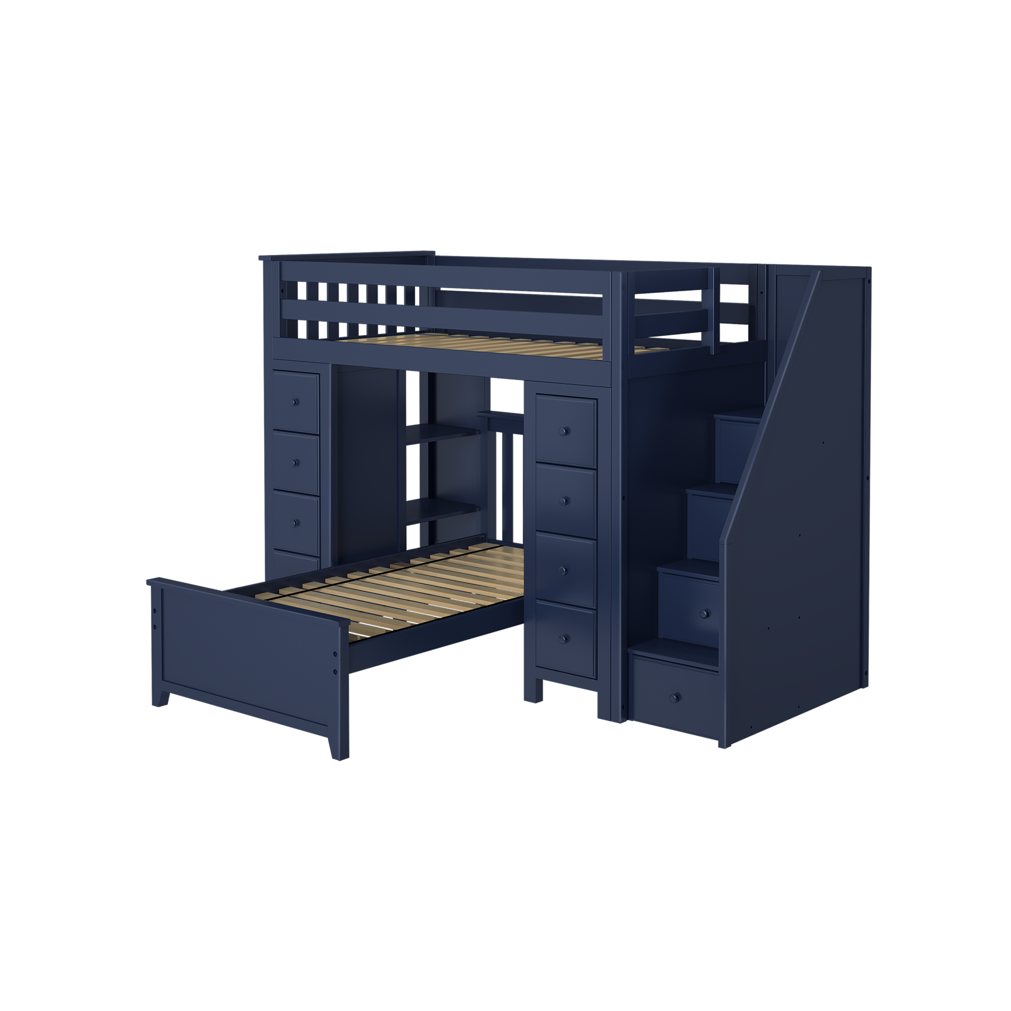 Chester 2 - Twin High Loft w/ Staircase, 2x Dresser-Bookcase & Twin Bed - Tots to Teens Furniture