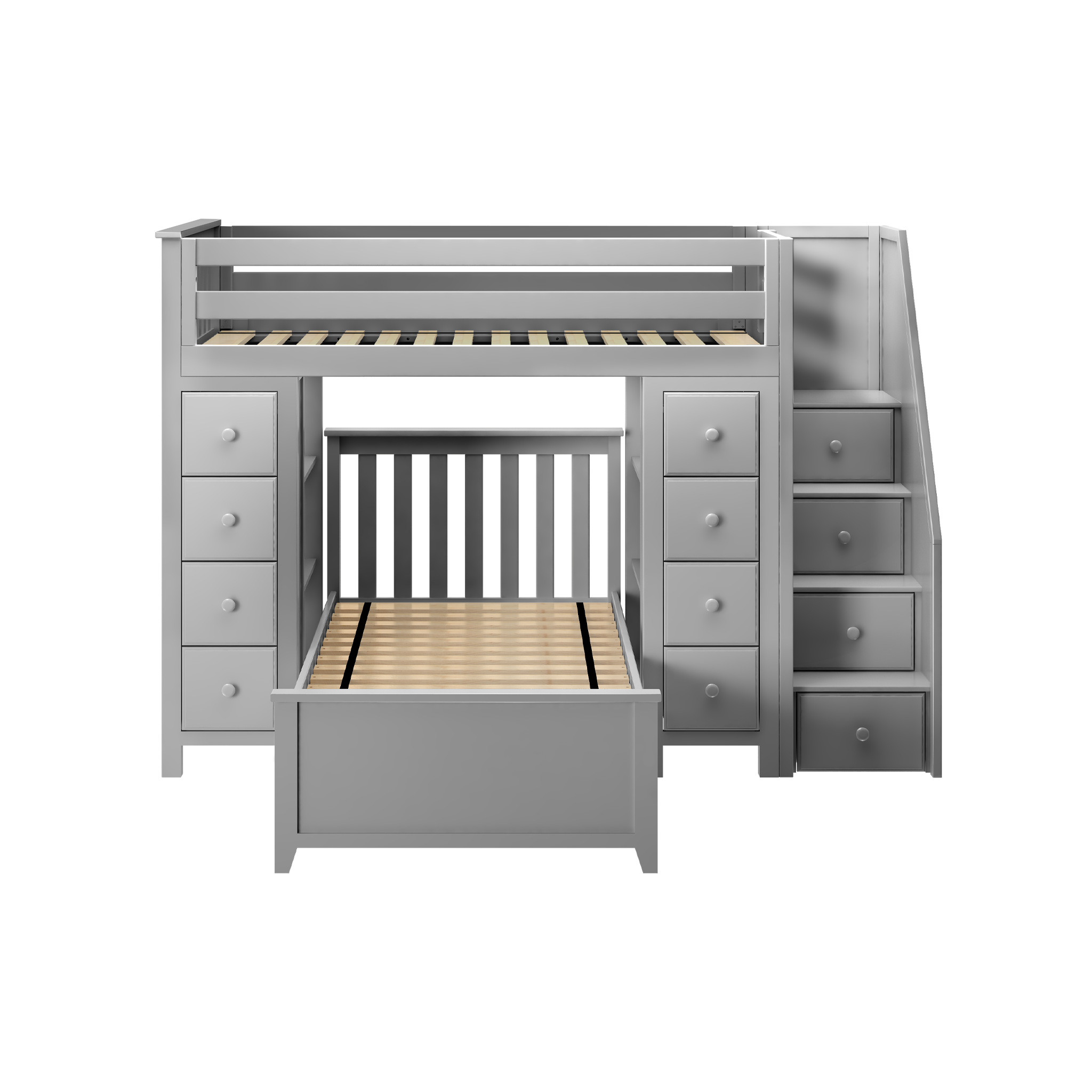 Chester 2 - Twin High Loft w/ Staircase, 2x Dresser-Bookcase & Twin Bed - Tots to Teens Furniture