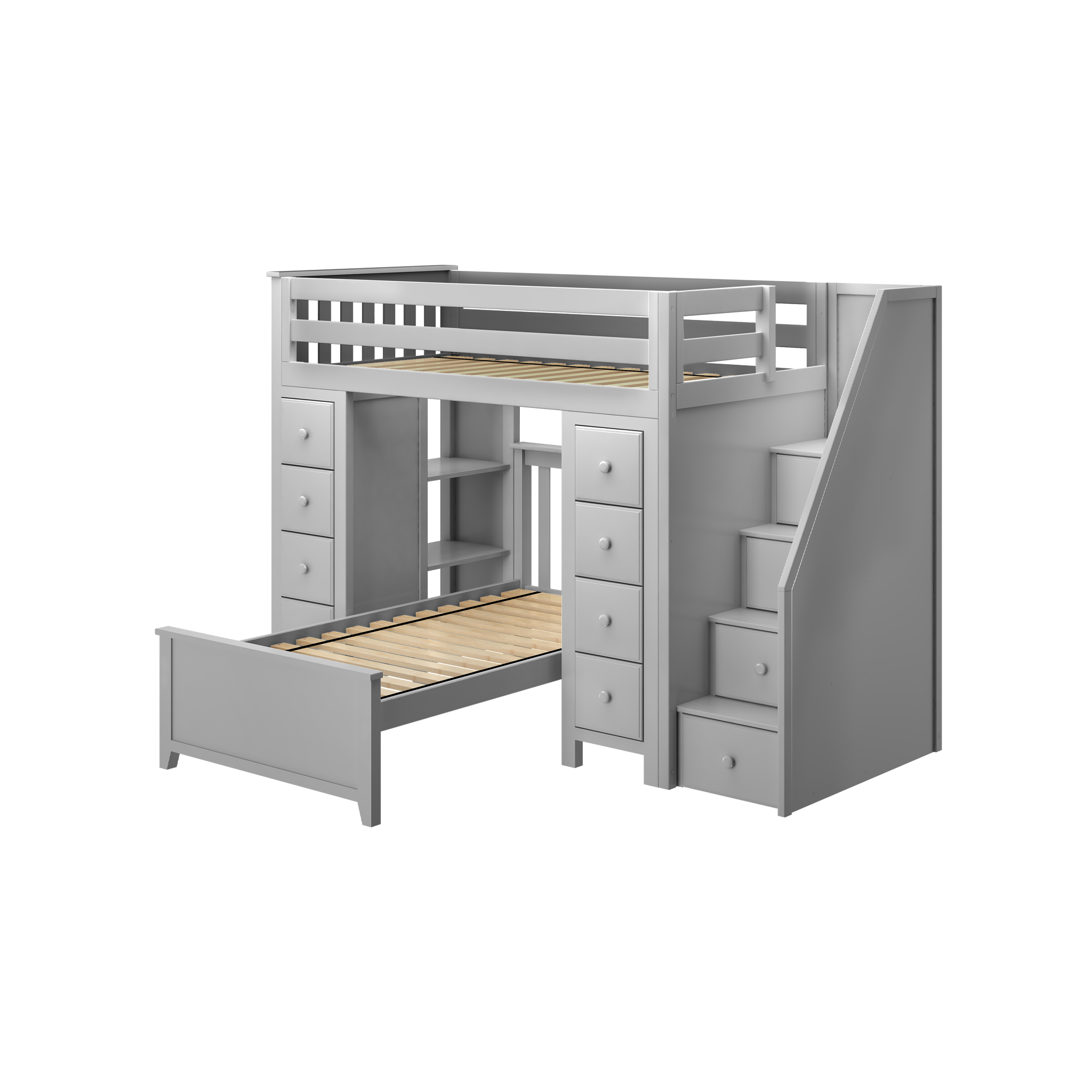 Chester 2 - Twin High Loft w/ Staircase, 2x Dresser-Bookcase & Twin Bed - Tots to Teens Furniture