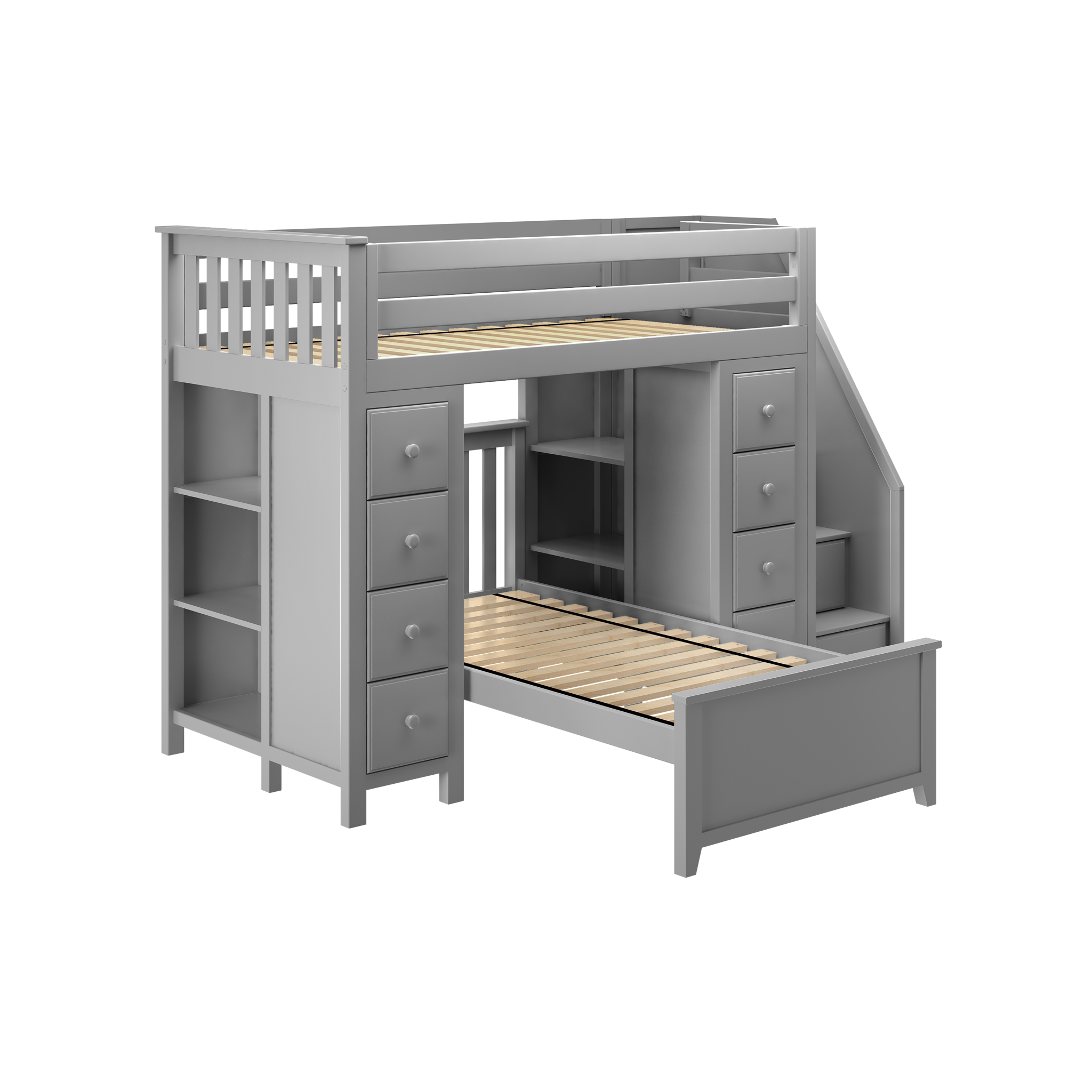 Chester 2 - Twin High Loft w/ Staircase, 2x Dresser-Bookcase & Twin Bed - Tots to Teens Furniture