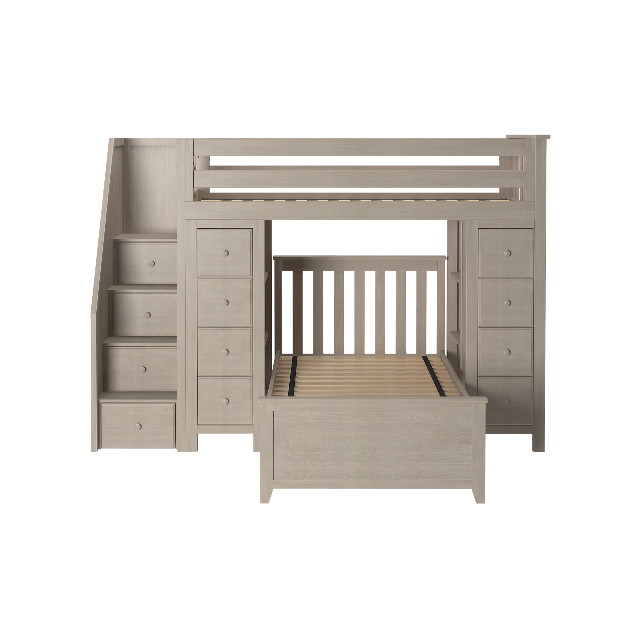 Chester 2 - Twin High Loft w/ Staircase, 2x Dresser-Bookcase & Twin Bed - Tots to Teens Furniture