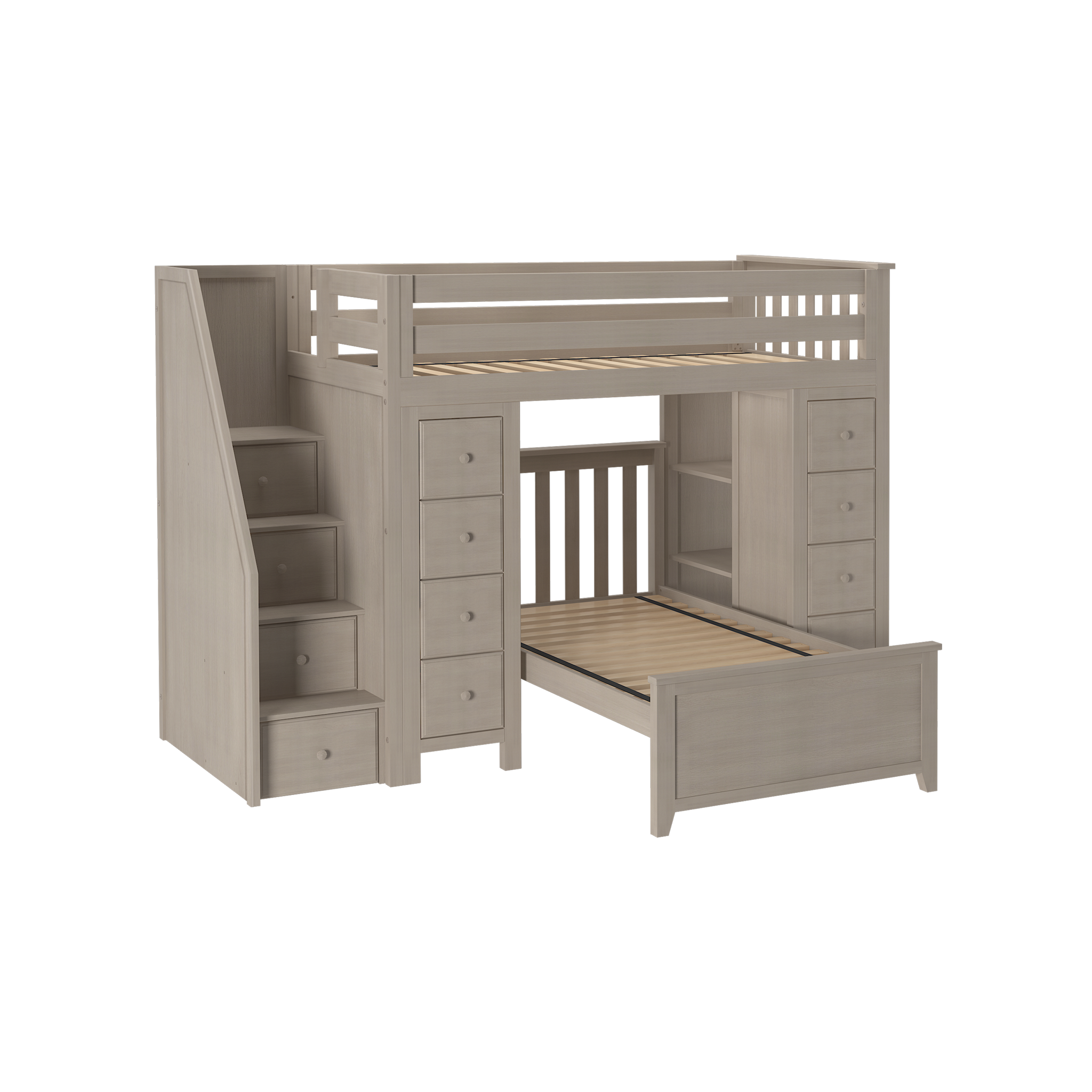 Chester 2 - Twin High Loft w/ Staircase, 2x Dresser-Bookcase & Twin Bed - Tots to Teens Furniture