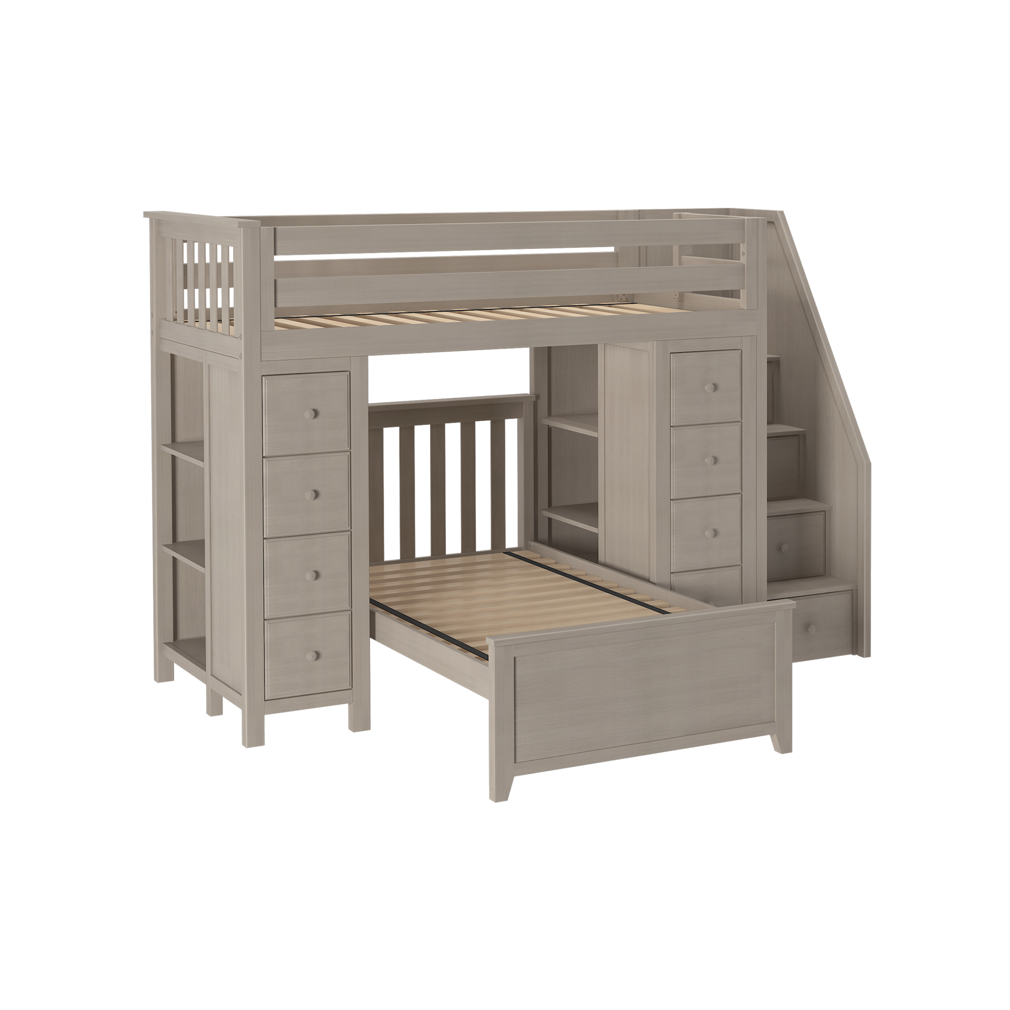 Chester 2 - Twin High Loft w/ Staircase, 2x Dresser-Bookcase & Twin Bed - Tots to Teens Furniture