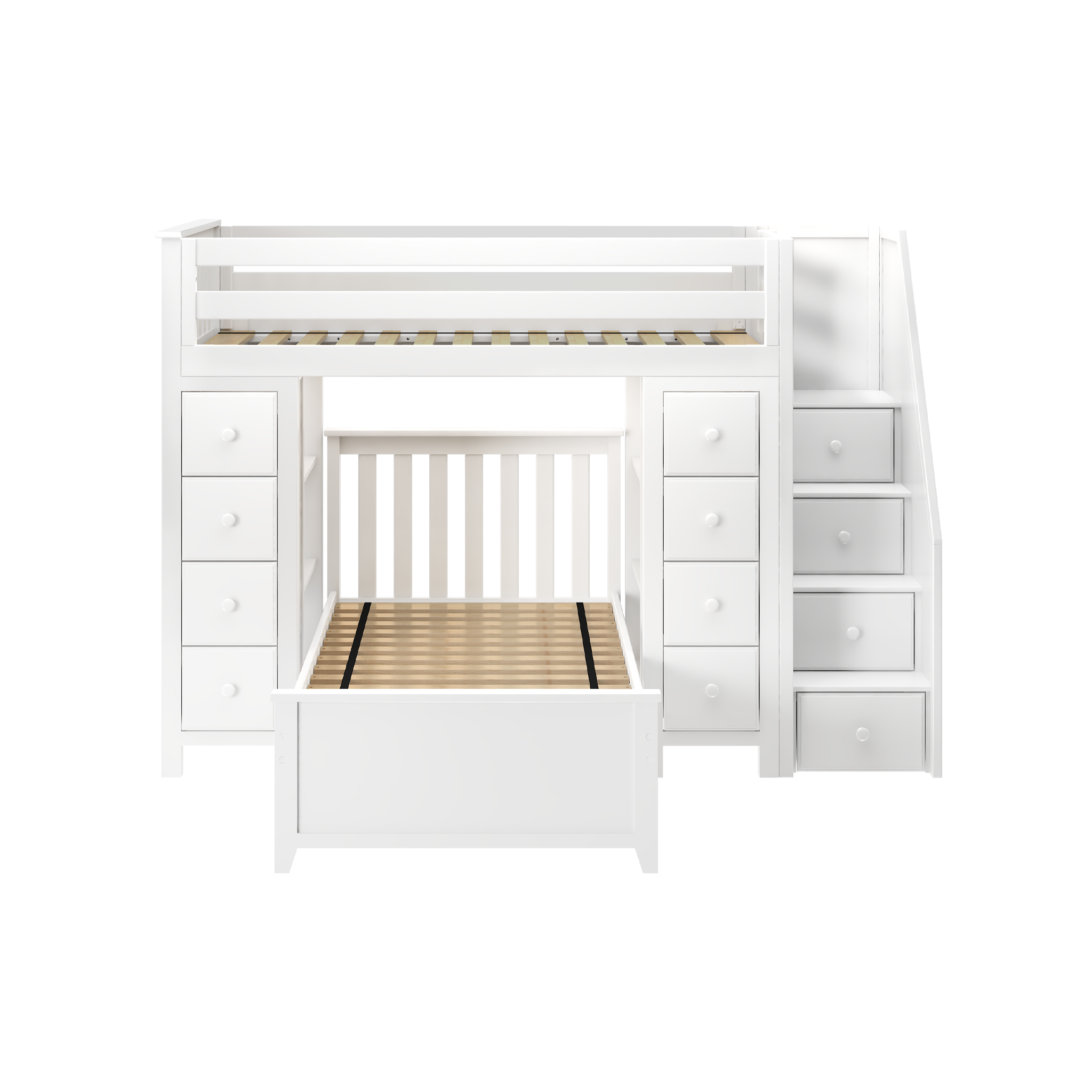 Chester 2 - Twin High Loft w/ Staircase, 2x Dresser-Bookcase & Twin Bed - Tots to Teens Furniture