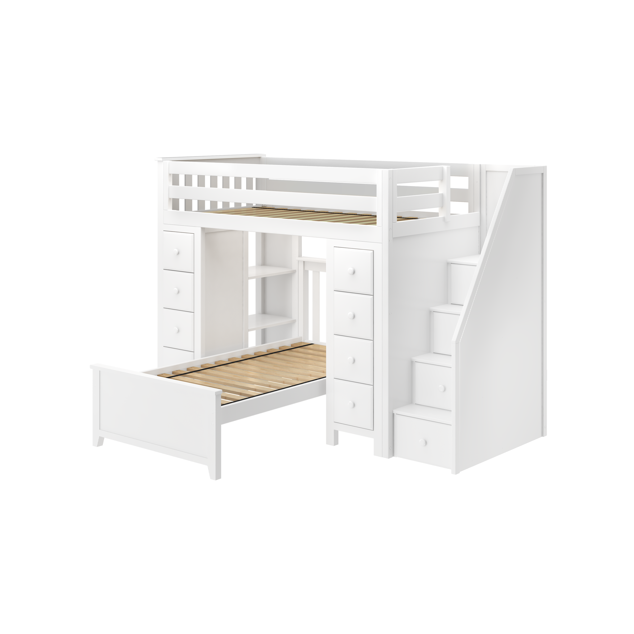 Chester 2 - Twin High Loft w/ Staircase, 2x Dresser-Bookcase & Twin Bed - Tots to Teens Furniture