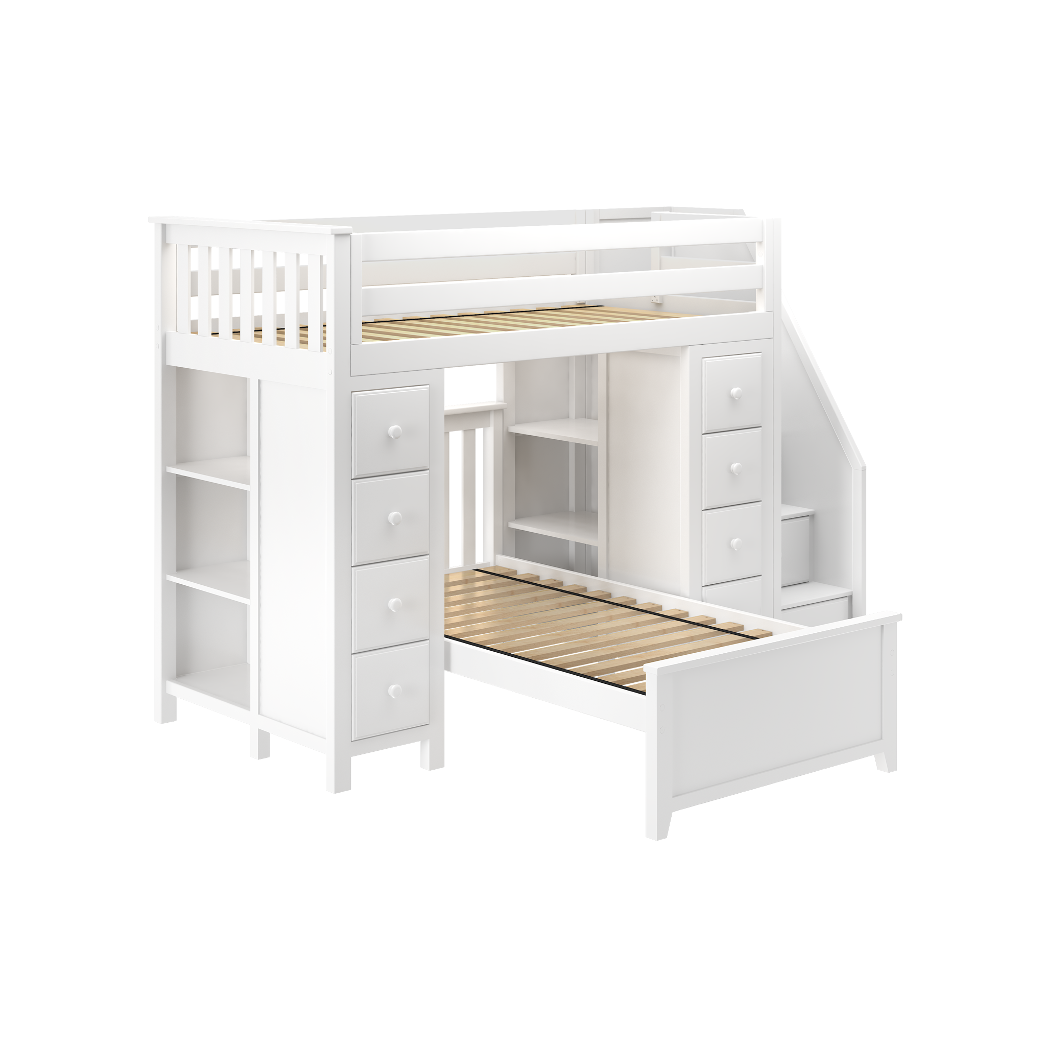 Chester 2 - Twin High Loft w/ Staircase, 2x Dresser-Bookcase & Twin Bed - Tots to Teens Furniture