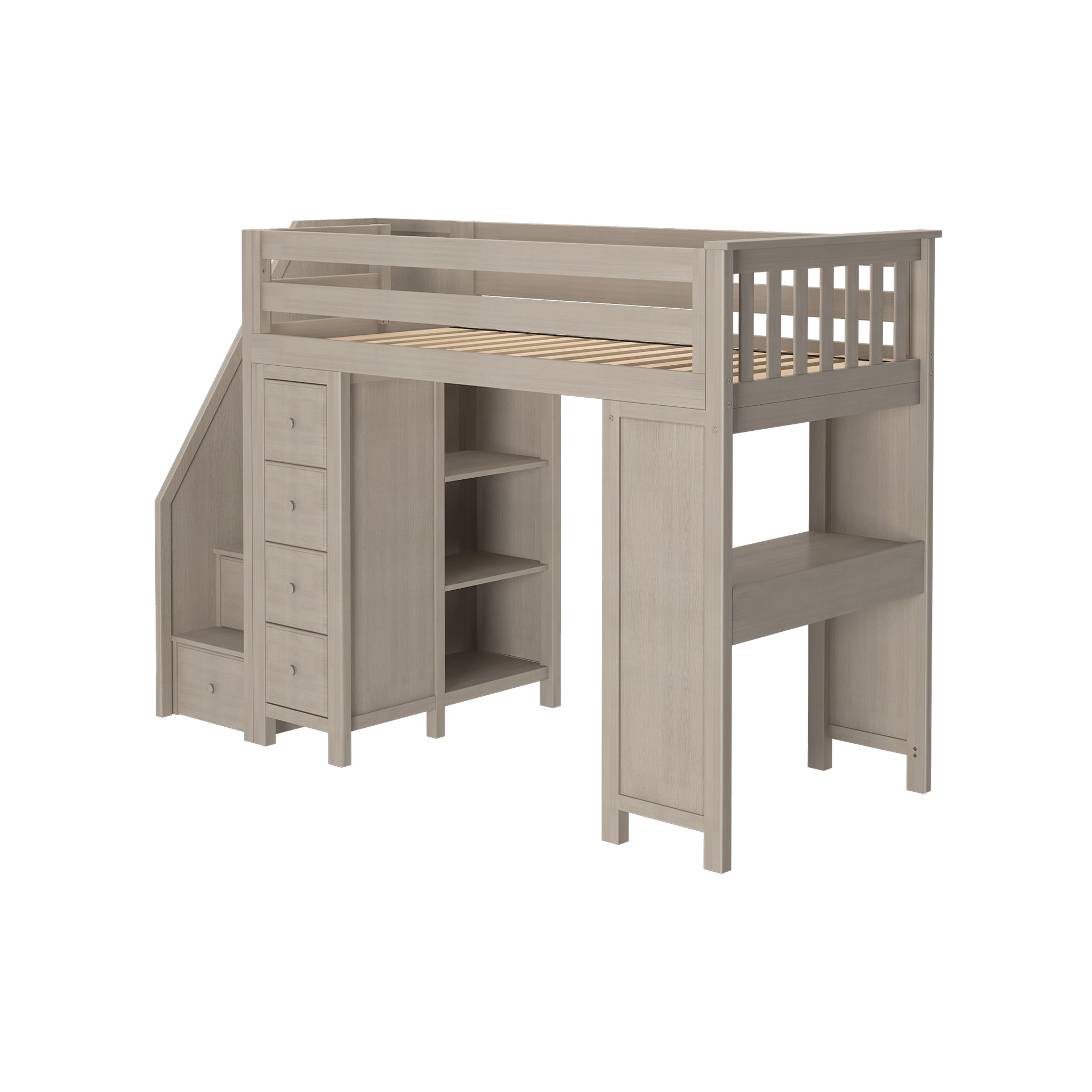 Chester 3 - Twin High Loft w/ Staircase, Dresser-Bookcase & Desk - Tots to Teens Furniture