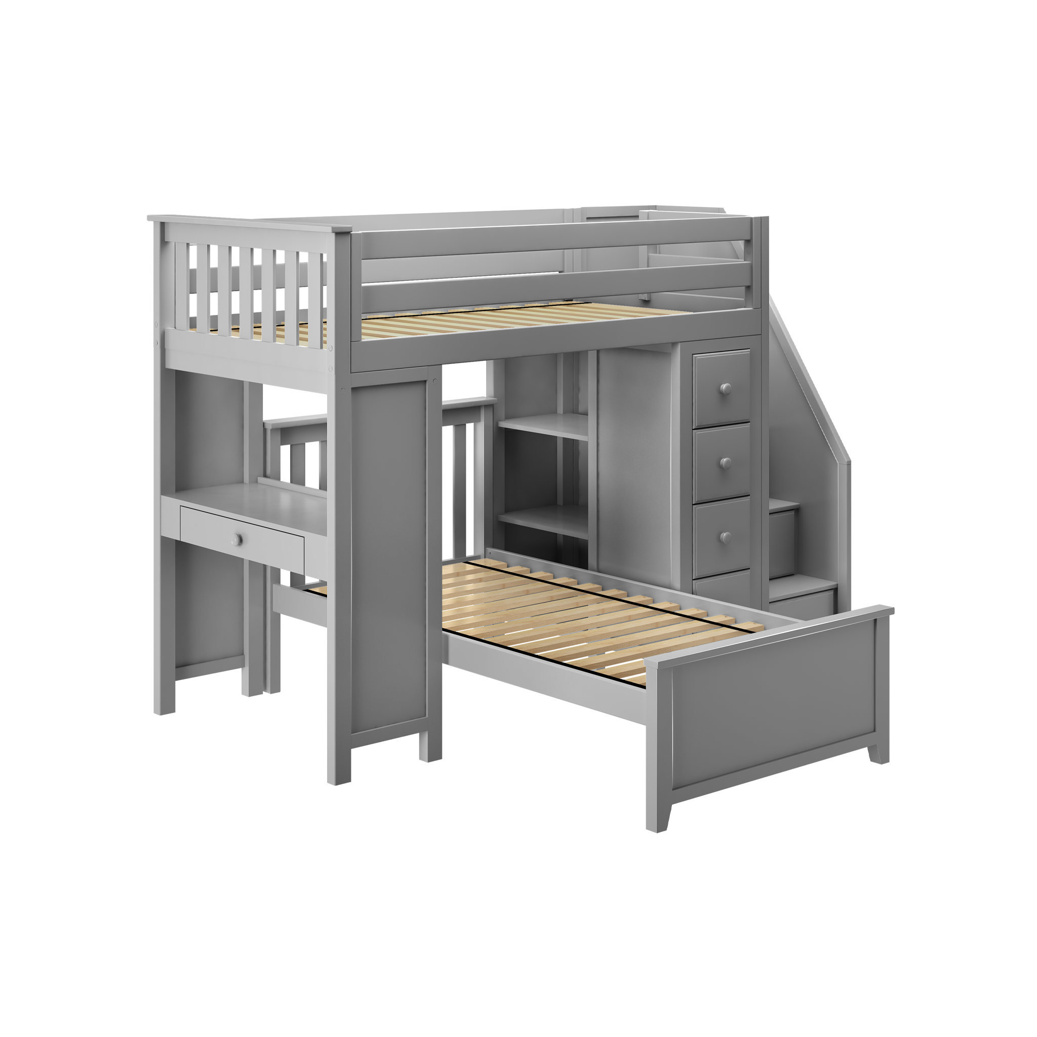 Chester 4 - Twin High Loft w/ Staircase, Dresser-Bookcase, Desk & Twin Bed - Tots to Teens Furniture