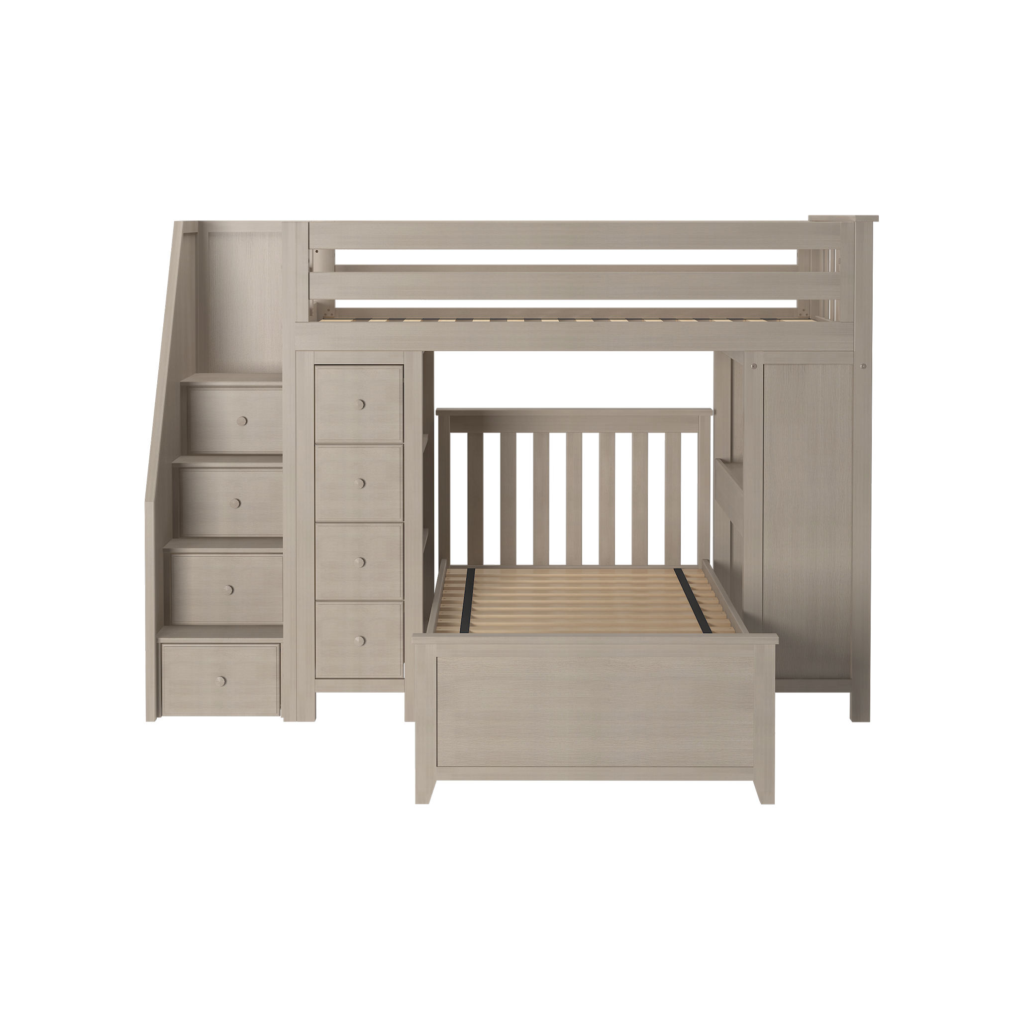 Chester 4 - Twin High Loft w/ Staircase, Dresser-Bookcase, Desk & Twin Bed - Tots to Teens Furniture