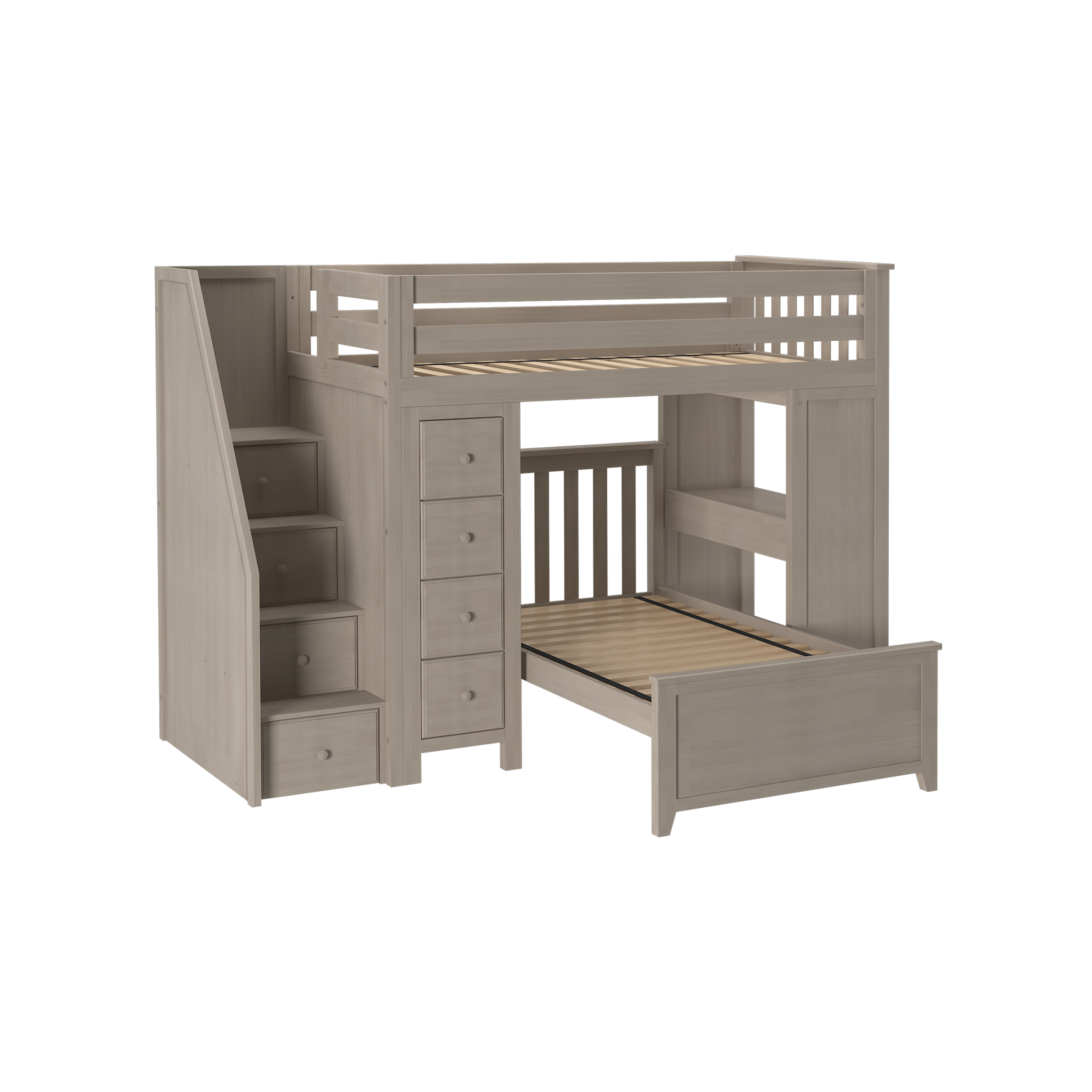 Chester 4 - Twin High Loft w/ Staircase, Dresser-Bookcase, Desk & Twin Bed - Tots to Teens Furniture