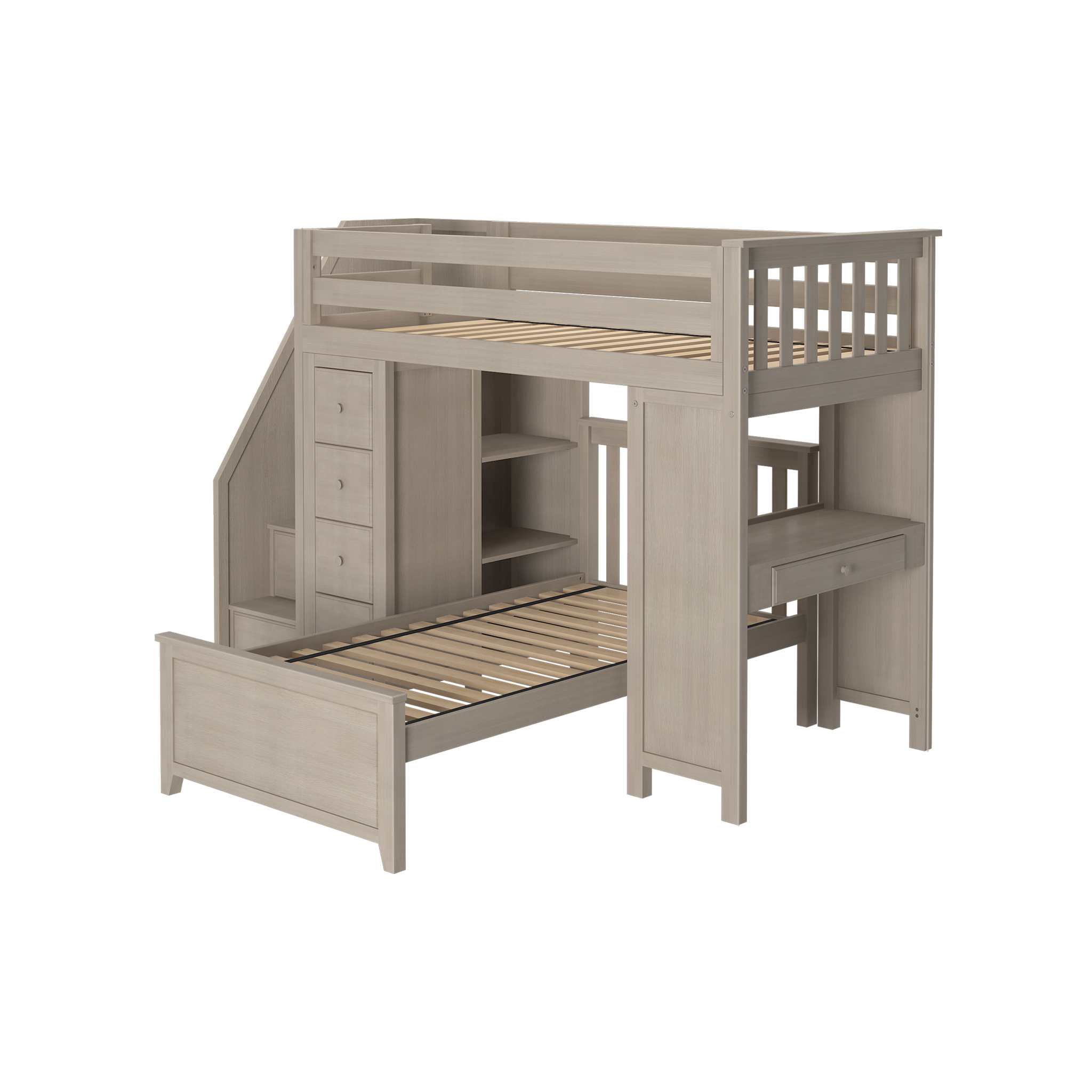 Chester 4 - Twin High Loft w/ Staircase, Dresser-Bookcase, Desk & Twin Bed - Tots to Teens Furniture