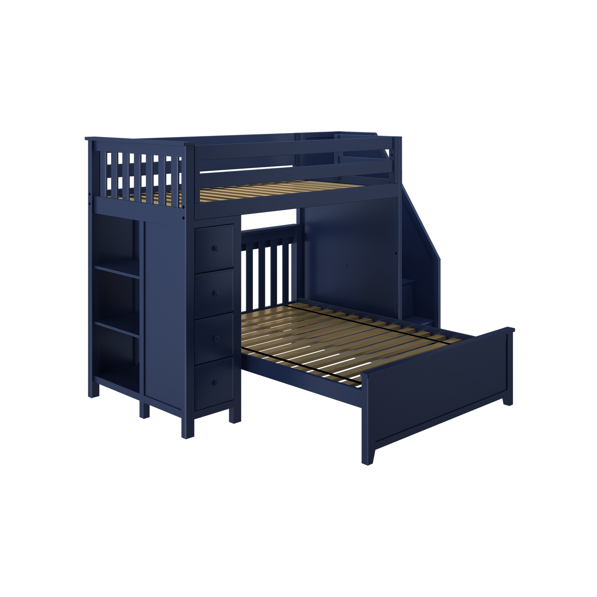 Oxford 1 - Twin High Loft w/ Staircase, Dresser-Bookcase & Full-Size bed - Tots to Teens Furniture