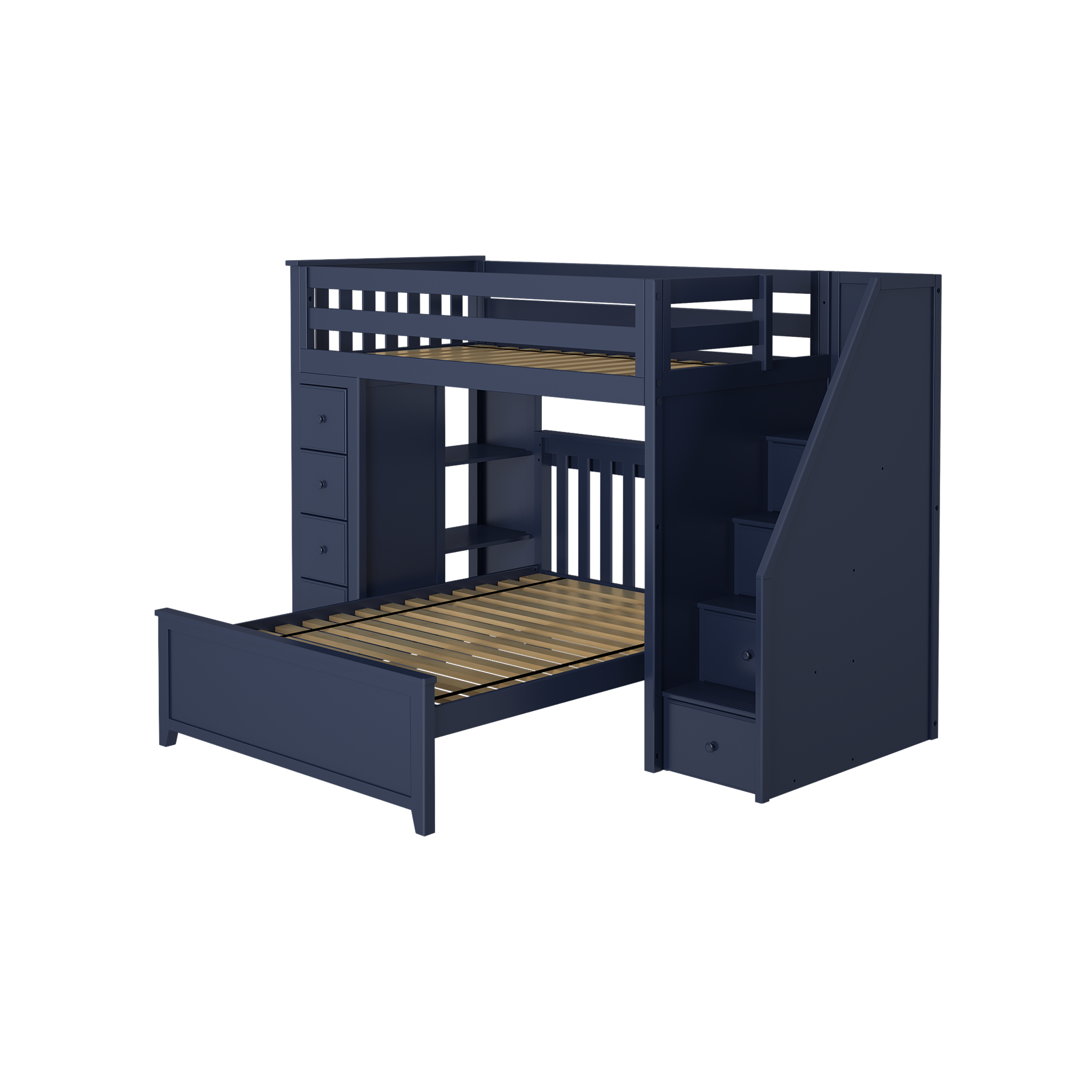 Oxford 1 - Twin High Loft w/ Staircase, Dresser-Bookcase & Full-Size bed - Tots to Teens Furniture