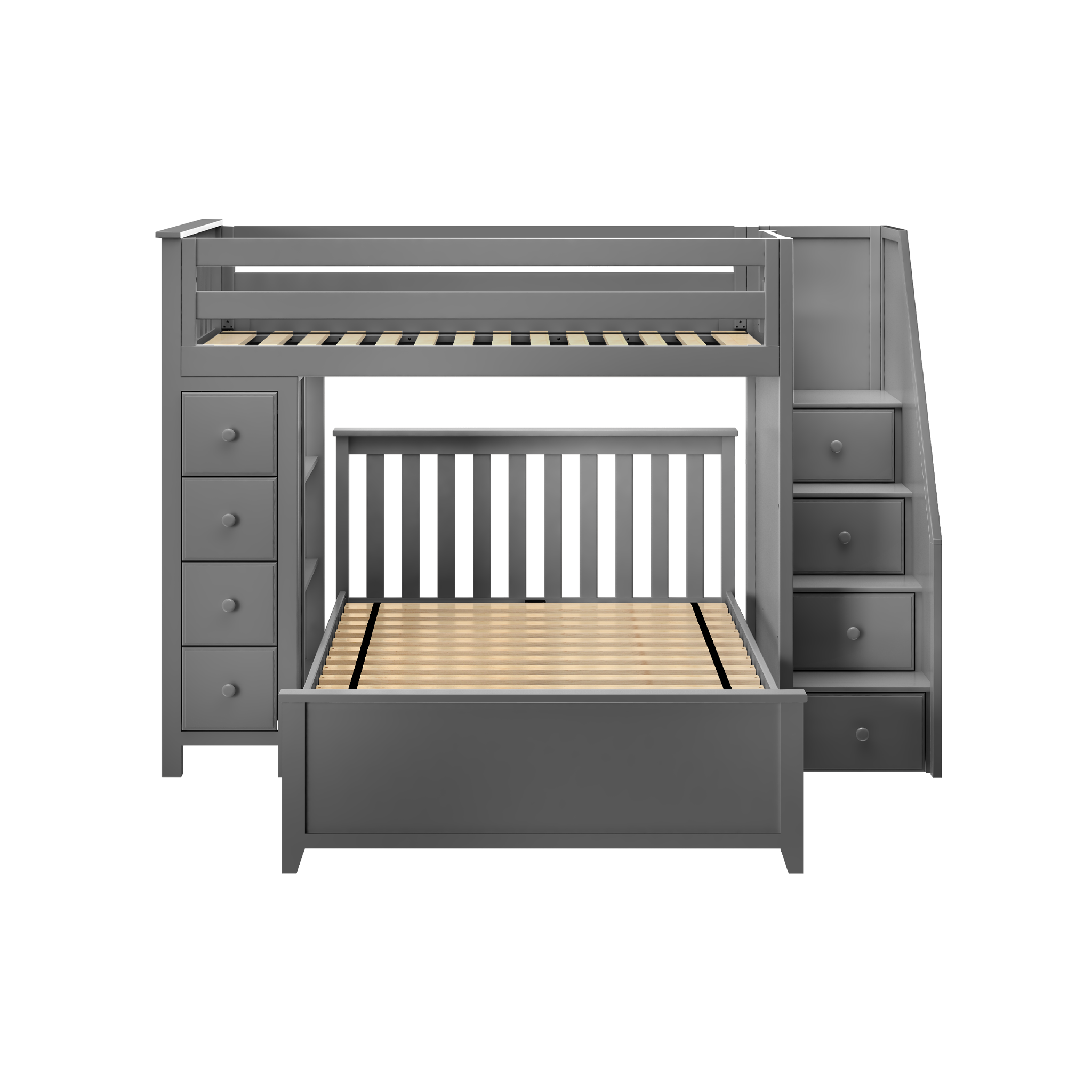 Oxford 1 - Twin High Loft w/ Staircase, Dresser-Bookcase & Full-Size bed - Tots to Teens Furniture