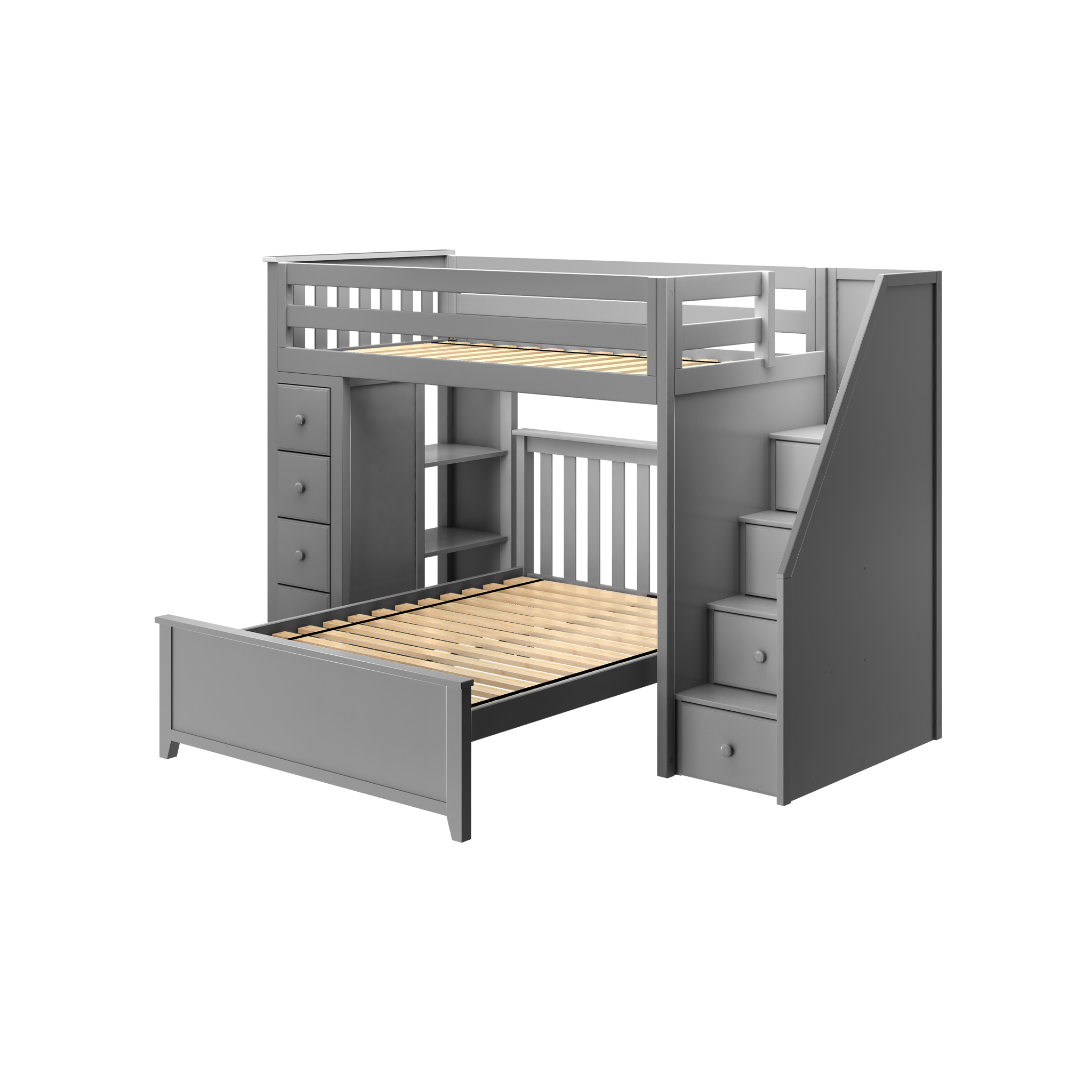 Oxford 1 - Twin High Loft w/ Staircase, Dresser-Bookcase & Full-Size bed - Tots to Teens Furniture