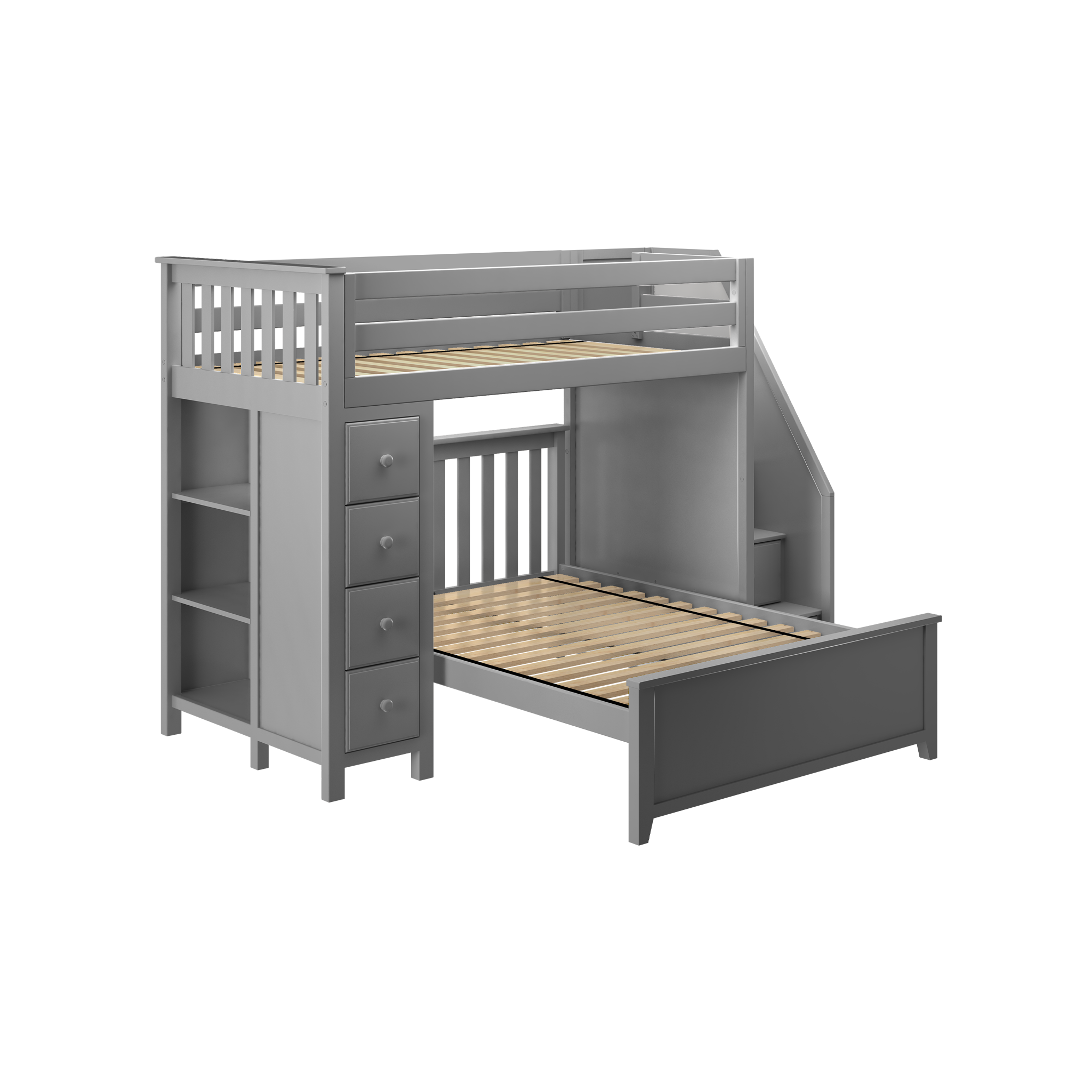 Oxford 1 - Twin High Loft w/ Staircase, Dresser-Bookcase & Full-Size bed - Tots to Teens Furniture