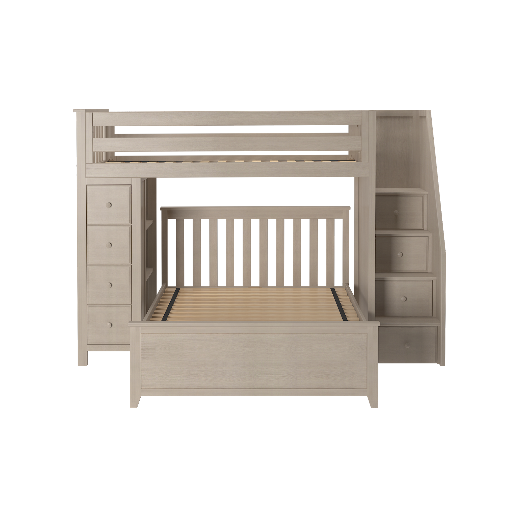 Oxford 1 - Twin High Loft w/ Staircase, Dresser-Bookcase & Full-Size bed - Tots to Teens Furniture