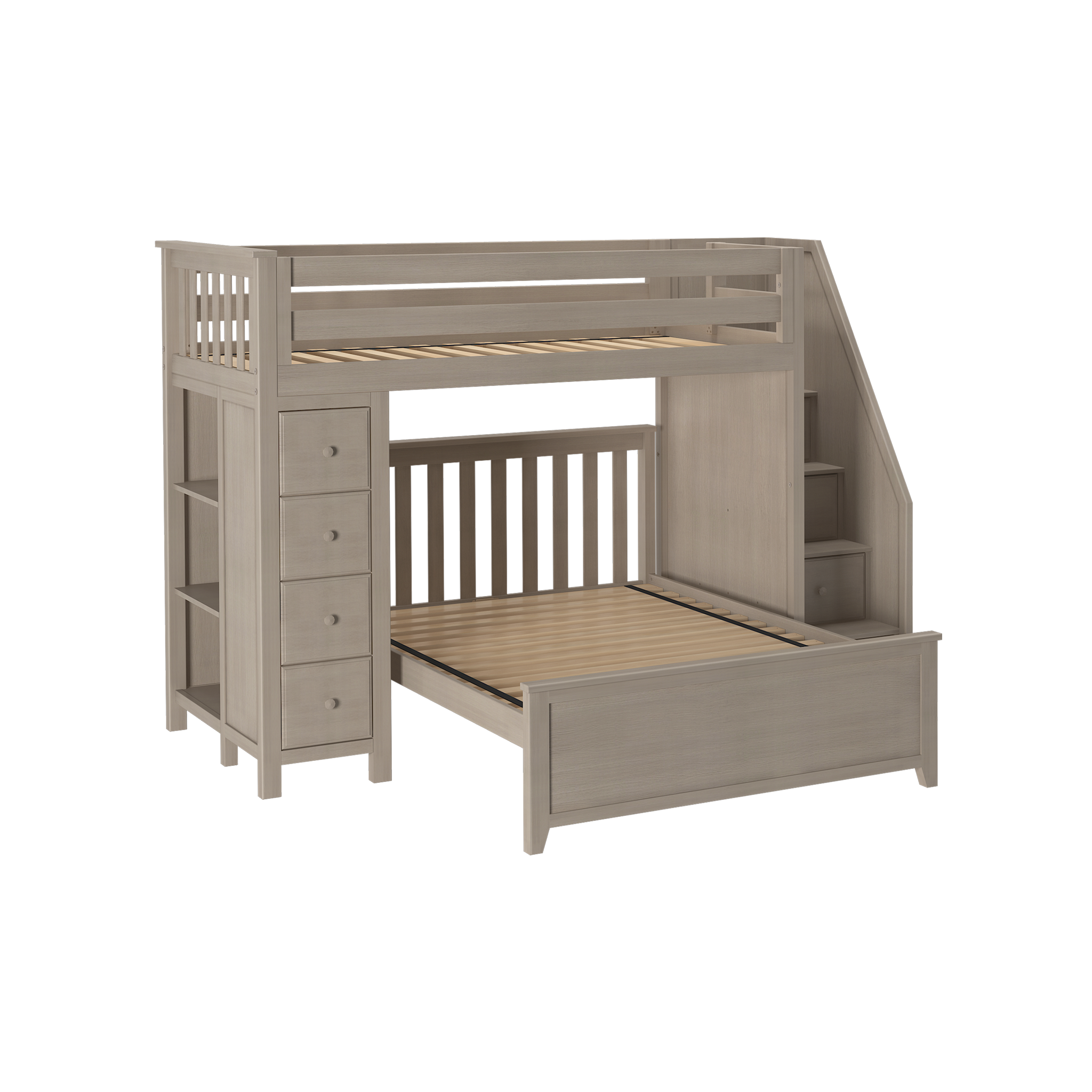 Oxford 1 - Twin High Loft w/ Staircase, Dresser-Bookcase & Full-Size bed - Tots to Teens Furniture