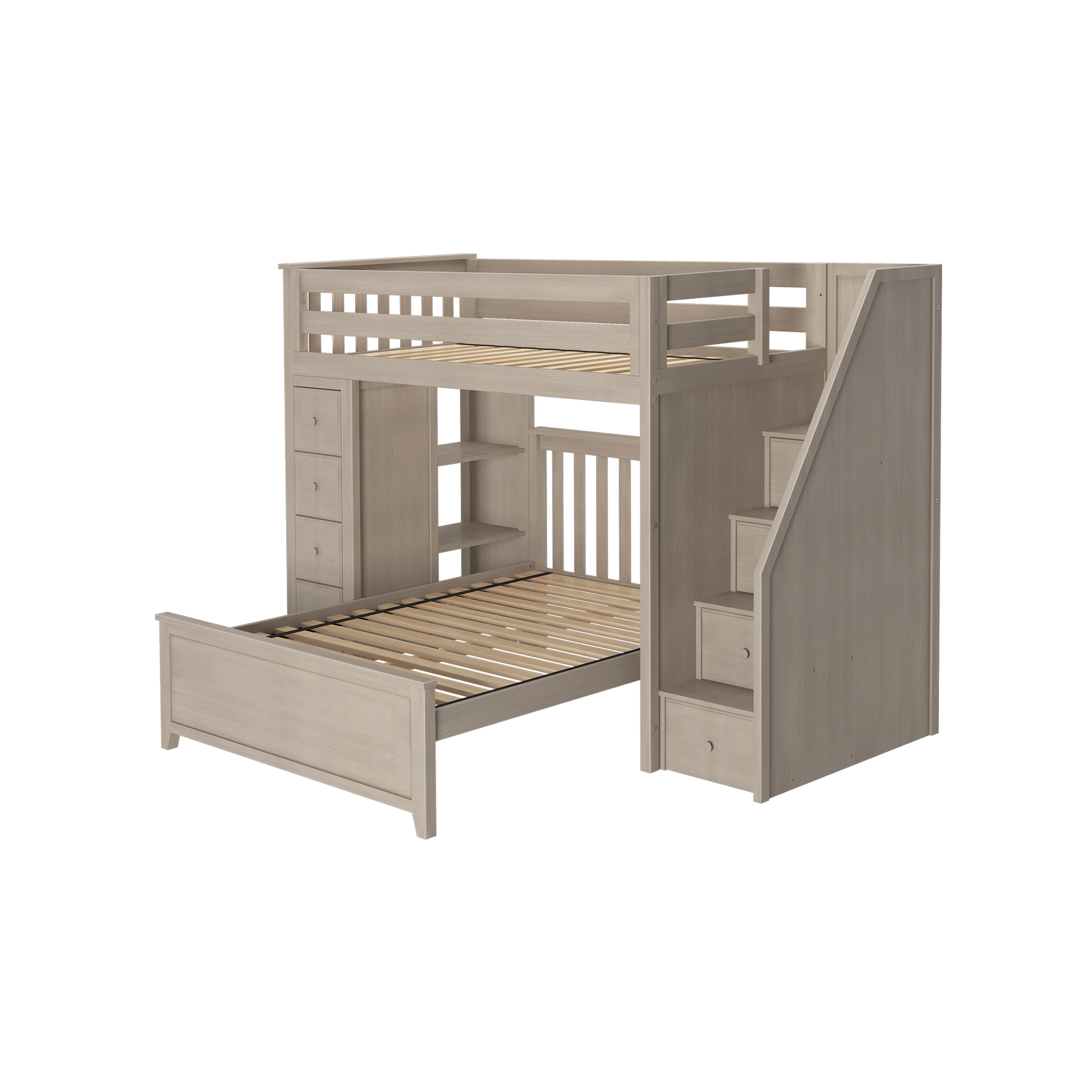 Oxford 1 - Twin High Loft w/ Staircase, Dresser-Bookcase & Full-Size bed - Tots to Teens Furniture