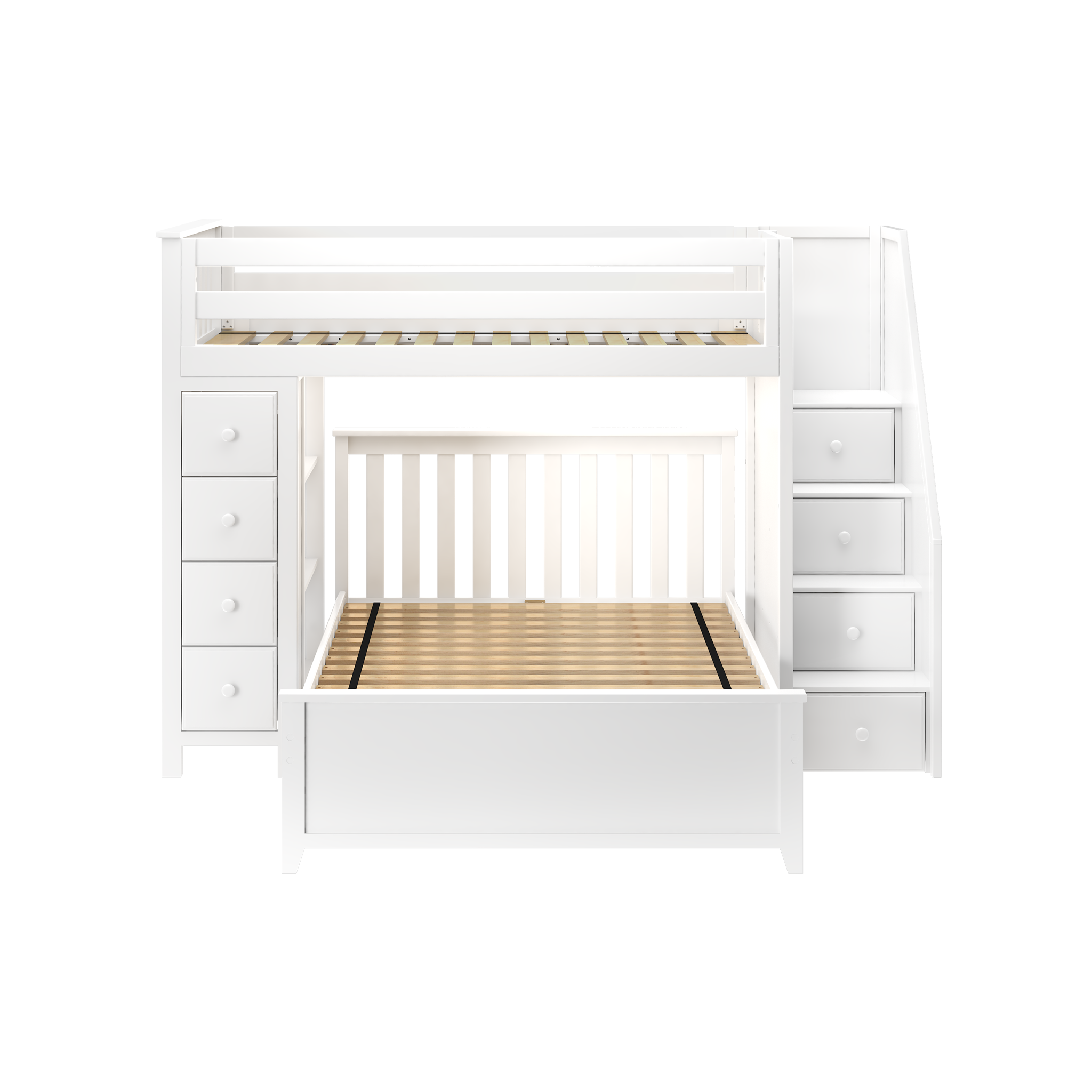 Oxford 1 - Twin High Loft w/ Staircase, Dresser-Bookcase & Full-Size bed - Tots to Teens Furniture