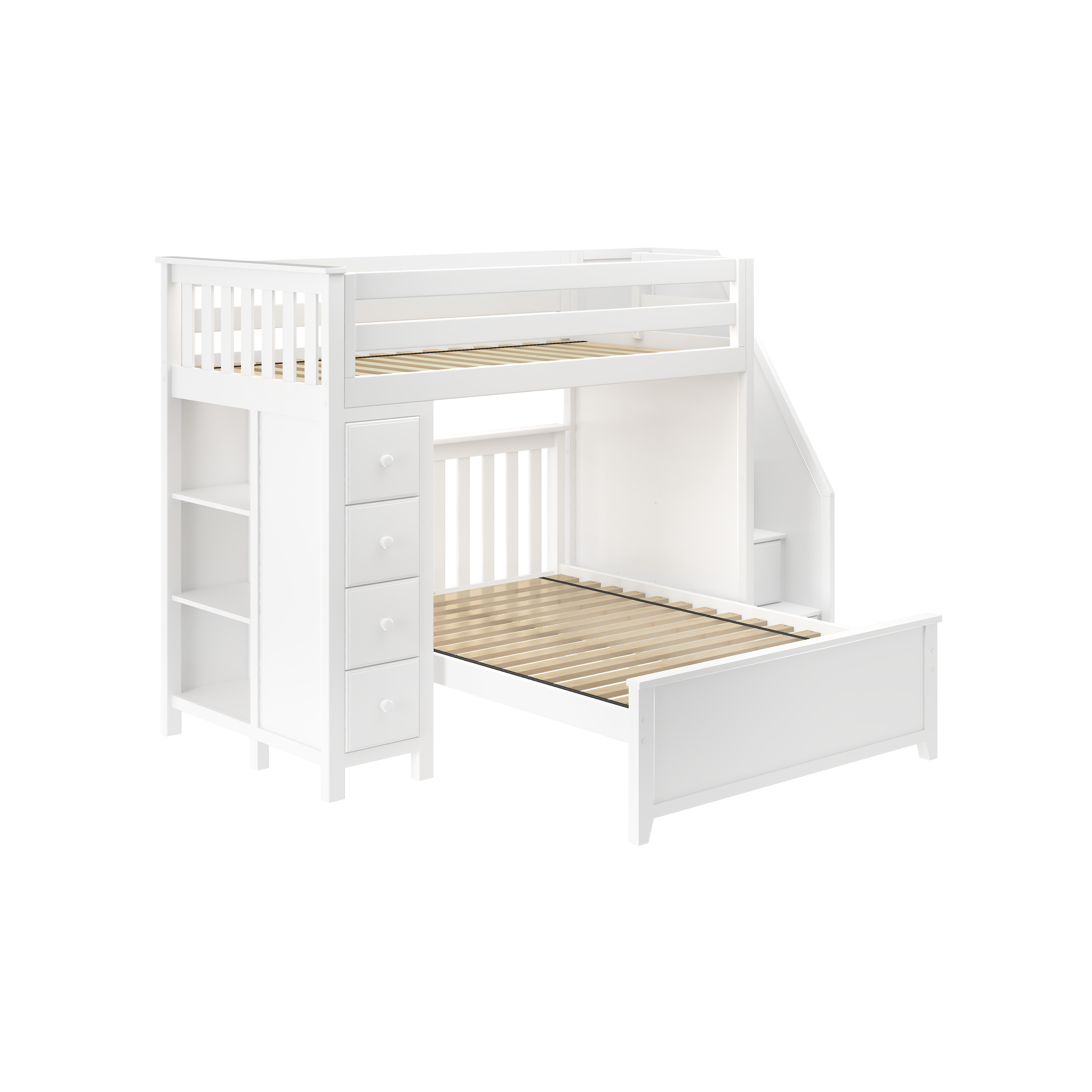 Oxford 1 - Twin High Loft w/ Staircase, Dresser-Bookcase & Full-Size bed - Tots to Teens Furniture